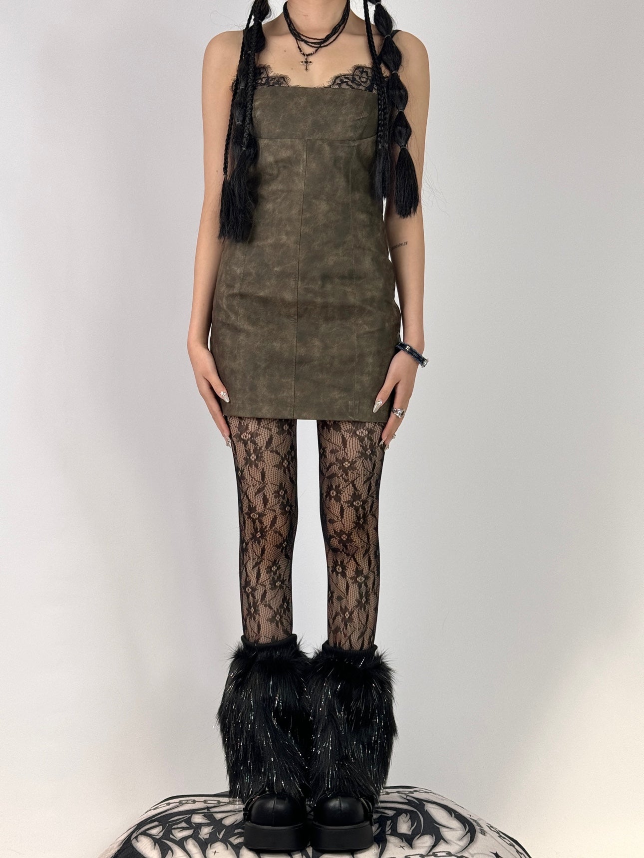 Black Glitter Faux Mink Y2K Leg Warmers