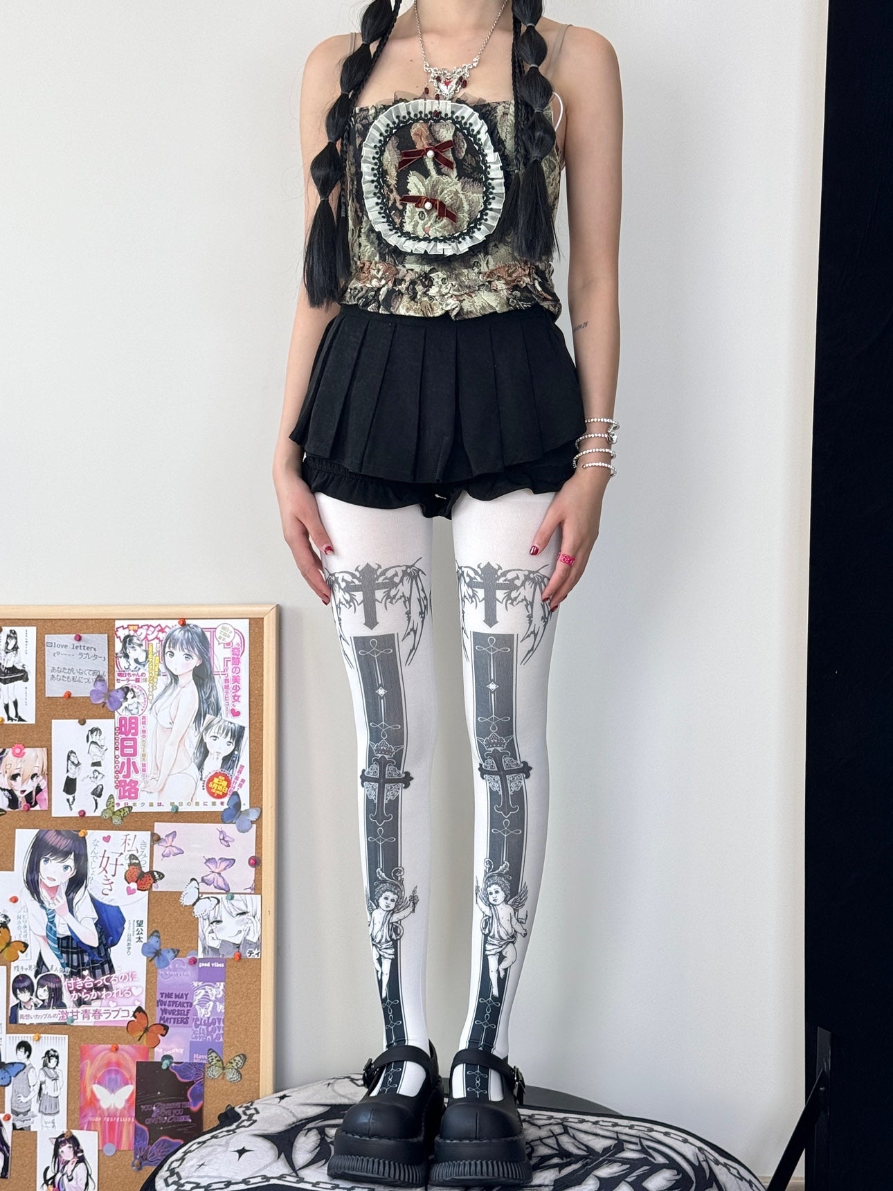 Velvet Angel Cross Print Tights