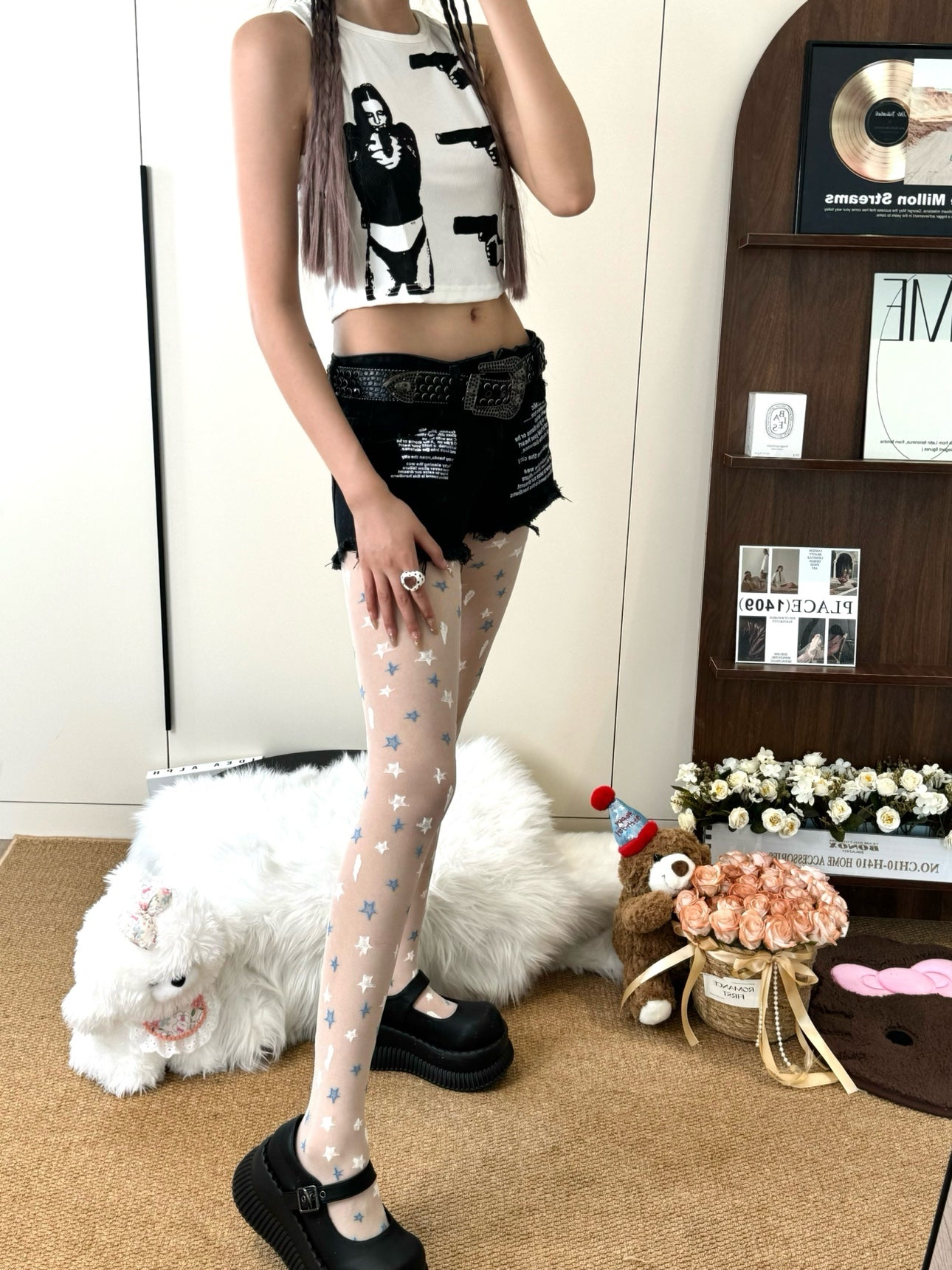 Star Embroidered Sheer Tights