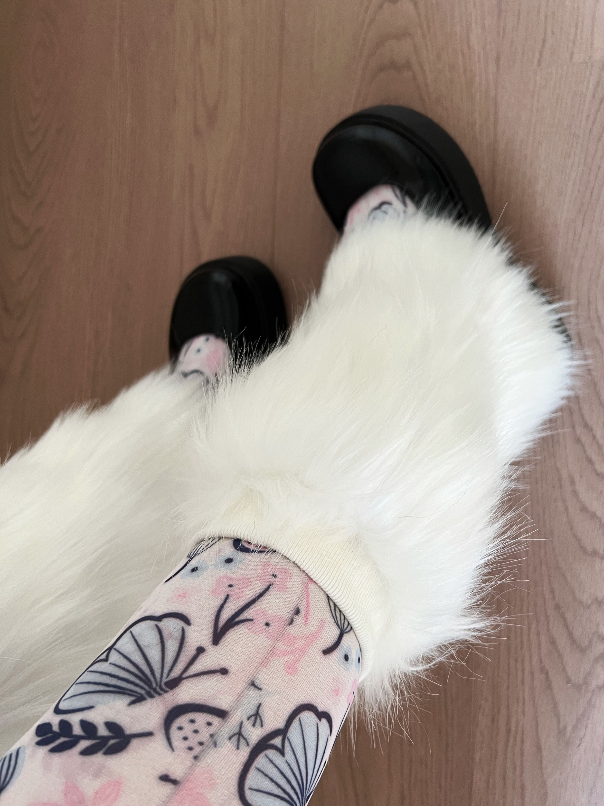 White Fuzzy Leg Warmers for Boots