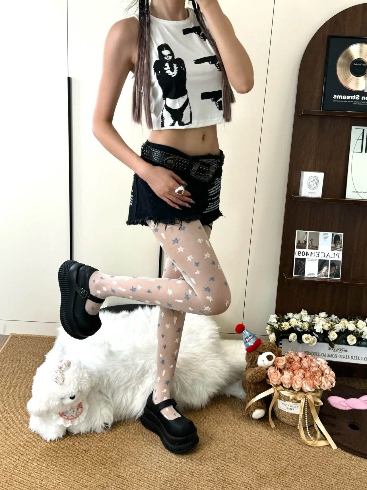 Star Embroidered Sheer Tights