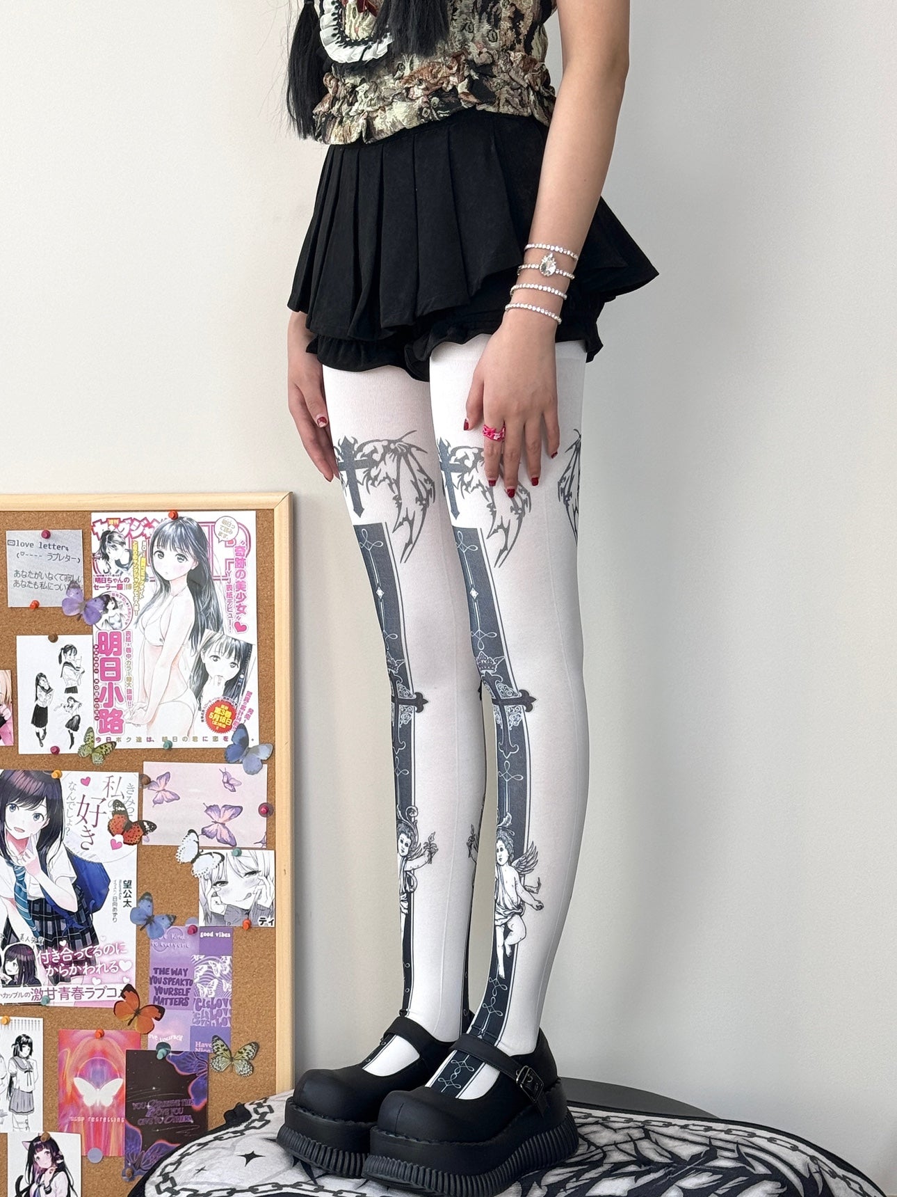 Velvet Angel Cross Print Tights