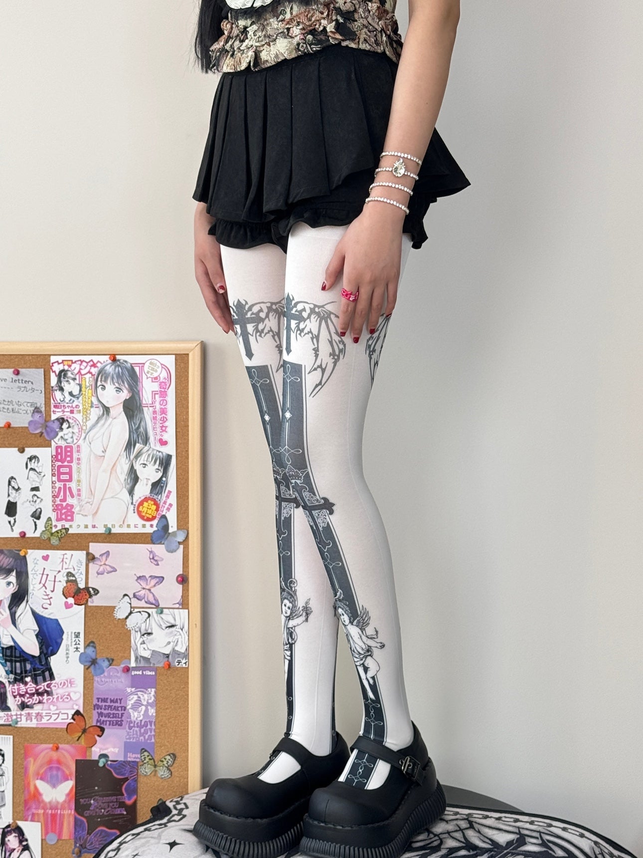 Velvet Angel Cross Print Tights