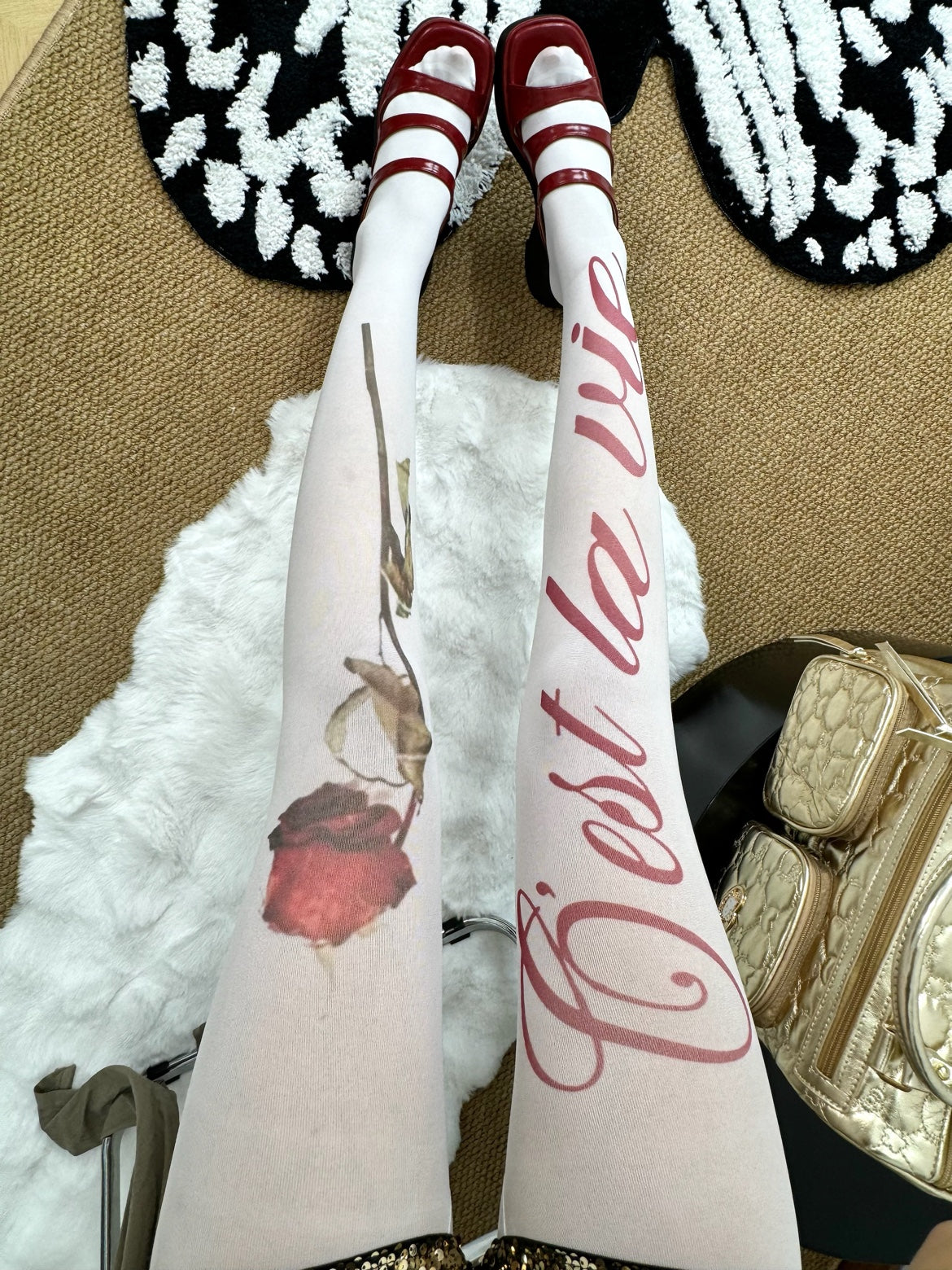 Red Rose Print Tights