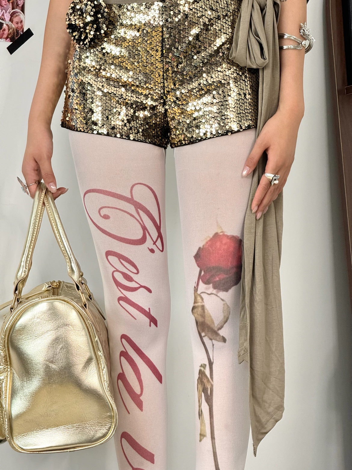 Red Rose Print Tights