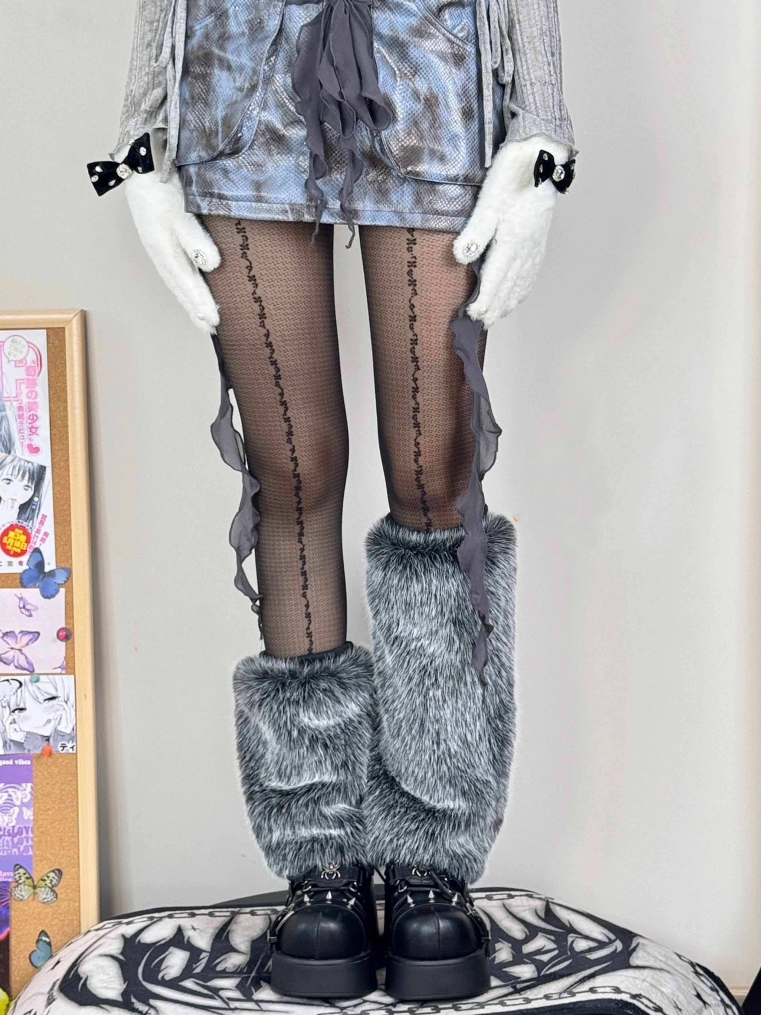 Y2K Faux Fox Fur Leg Warmers
