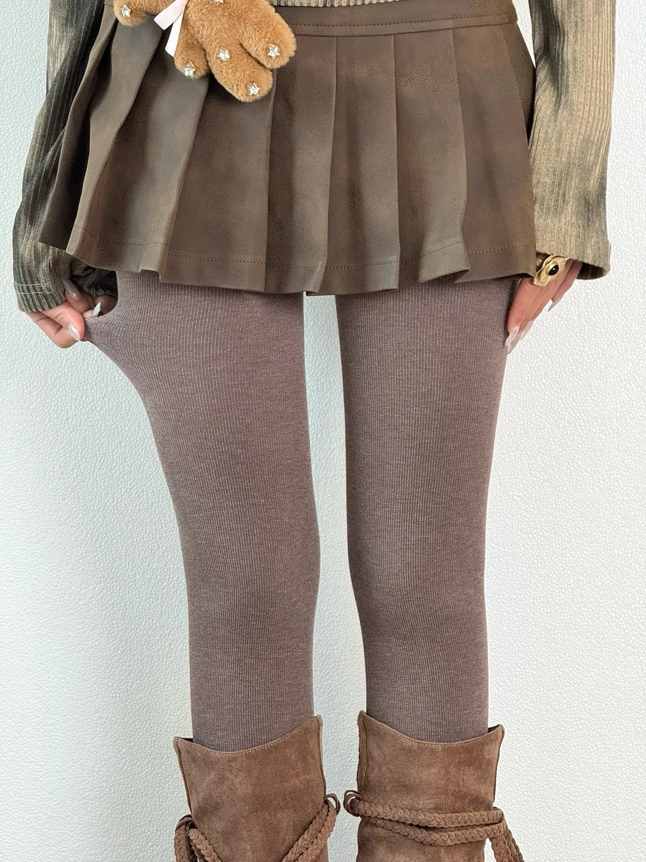 Cute Pearl Bow Fleece Tights