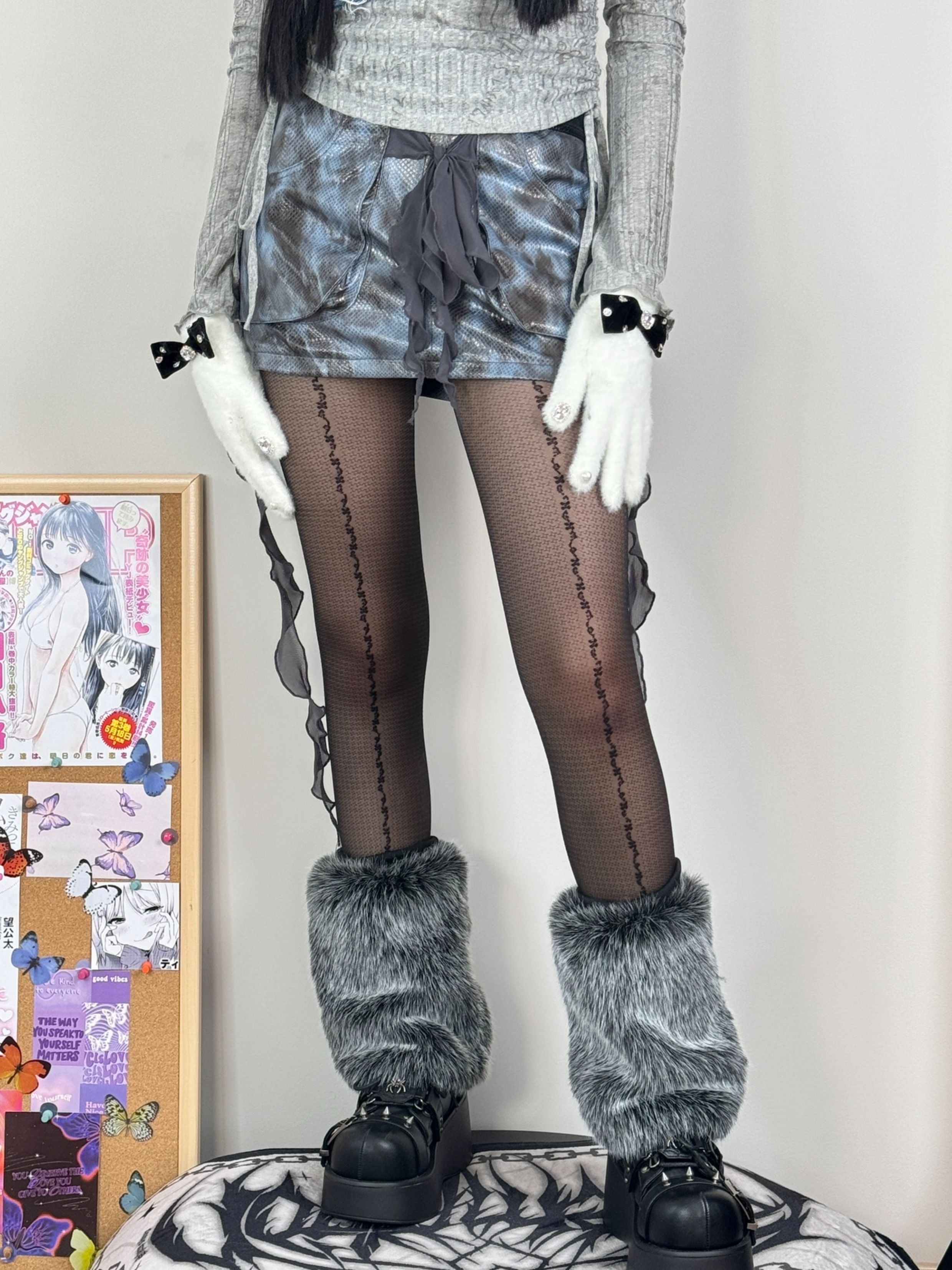Y2K Faux Fox Fur Leg Warmers