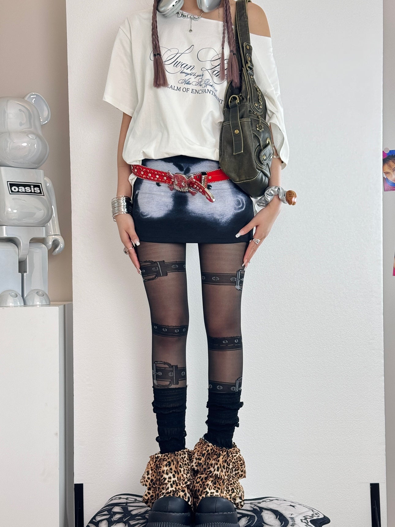 Y2K Leopard Layered Mesh Leg Warmers