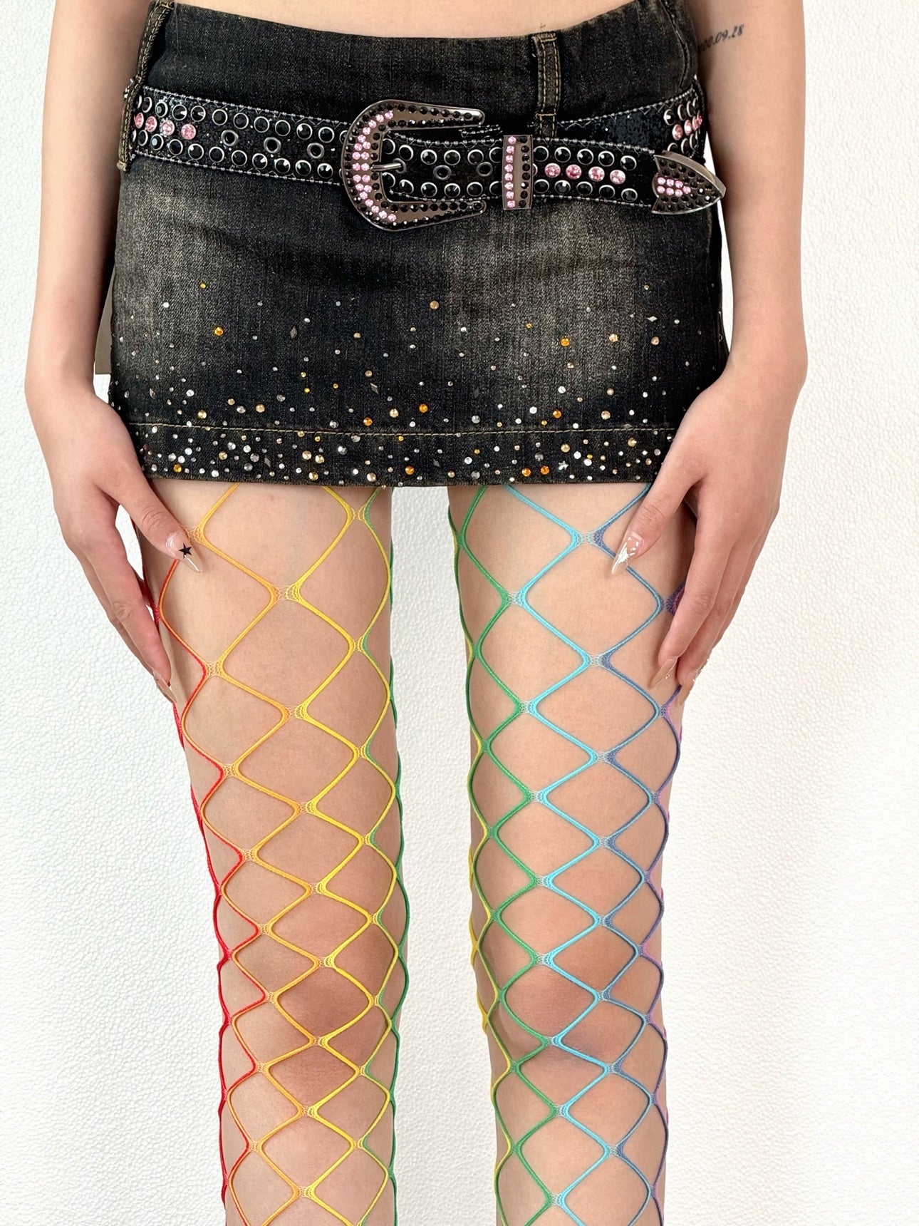 Rainbow Mesh Cutout Tights