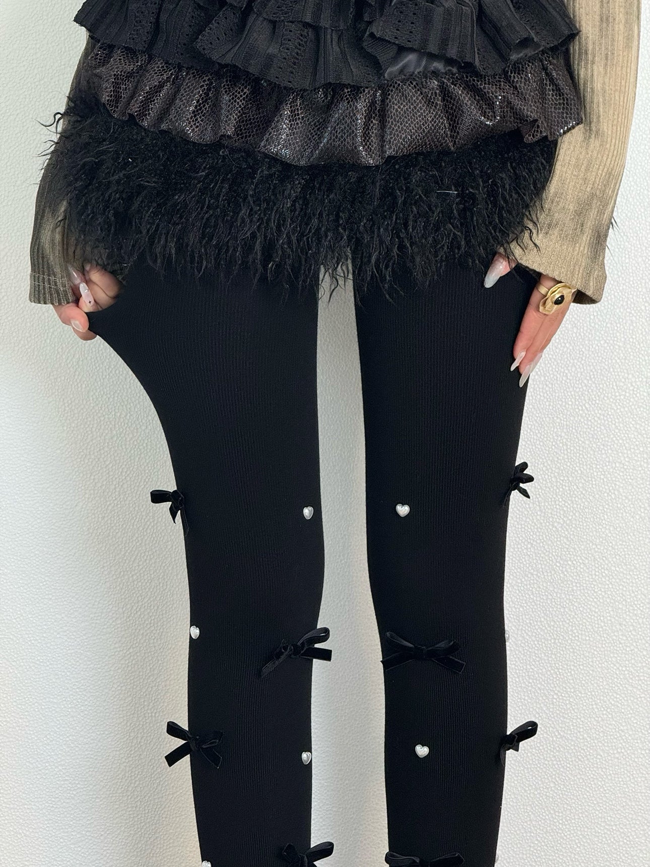 Bow Pearl Fleece Lolita Tights