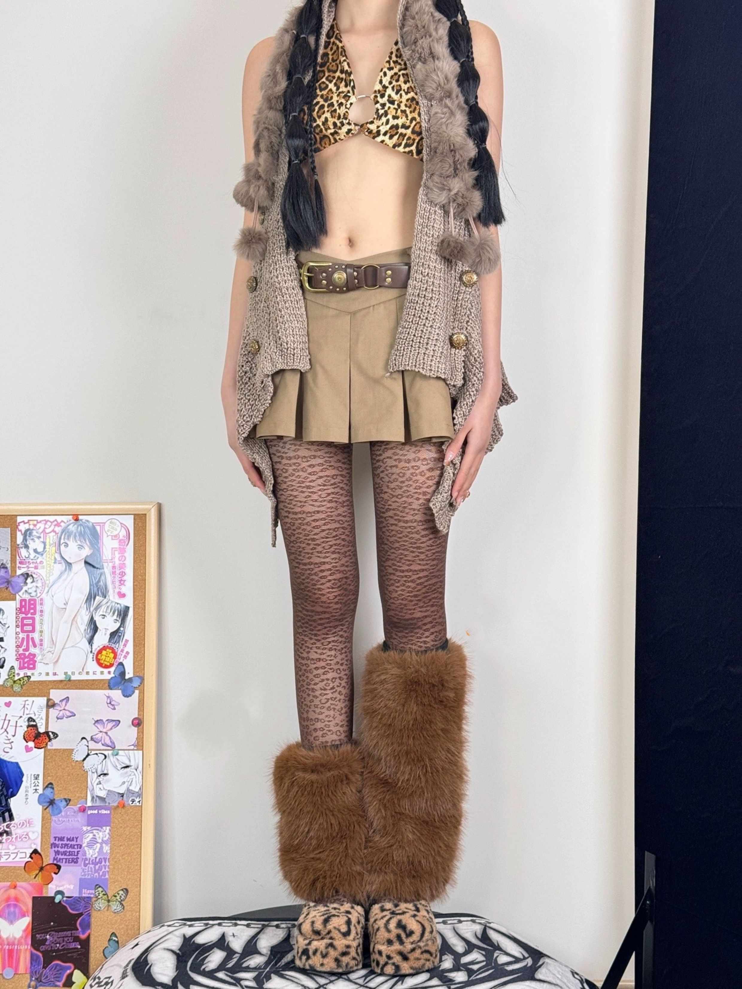 Y2K Faux Fox Fur Leg Warmers