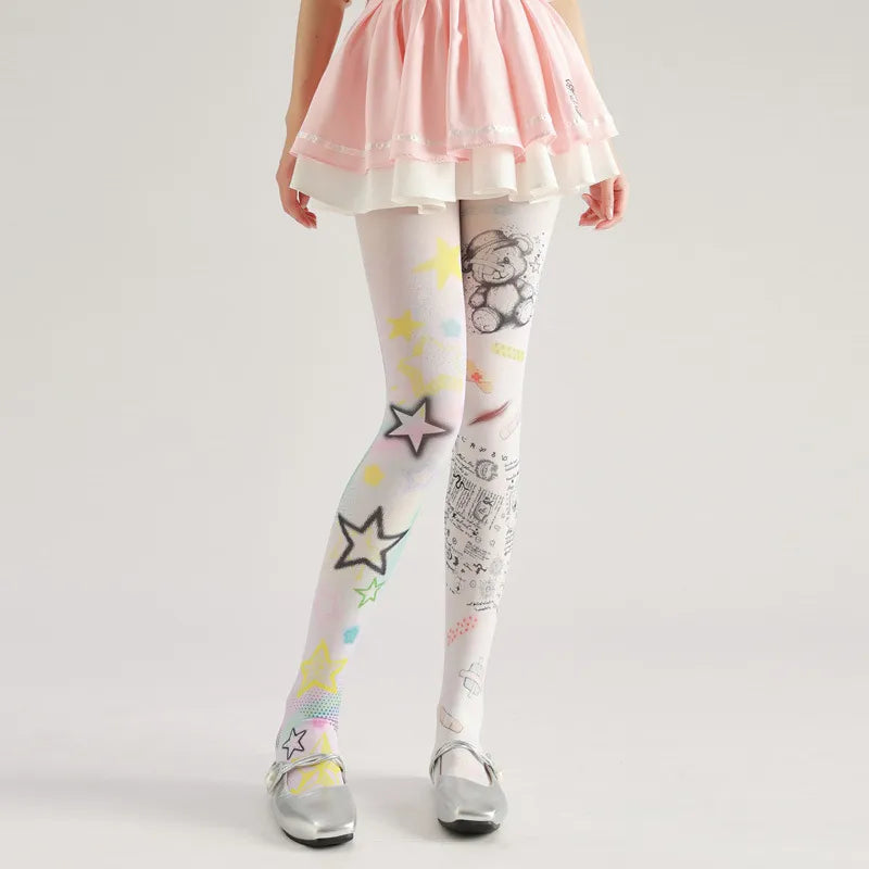Cartoon Bear Graffiti Tights