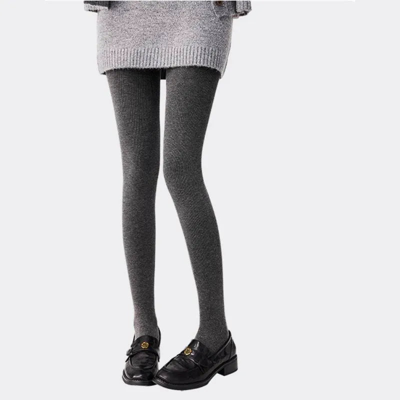 Grey Striped Fleece Lined Pantyhose