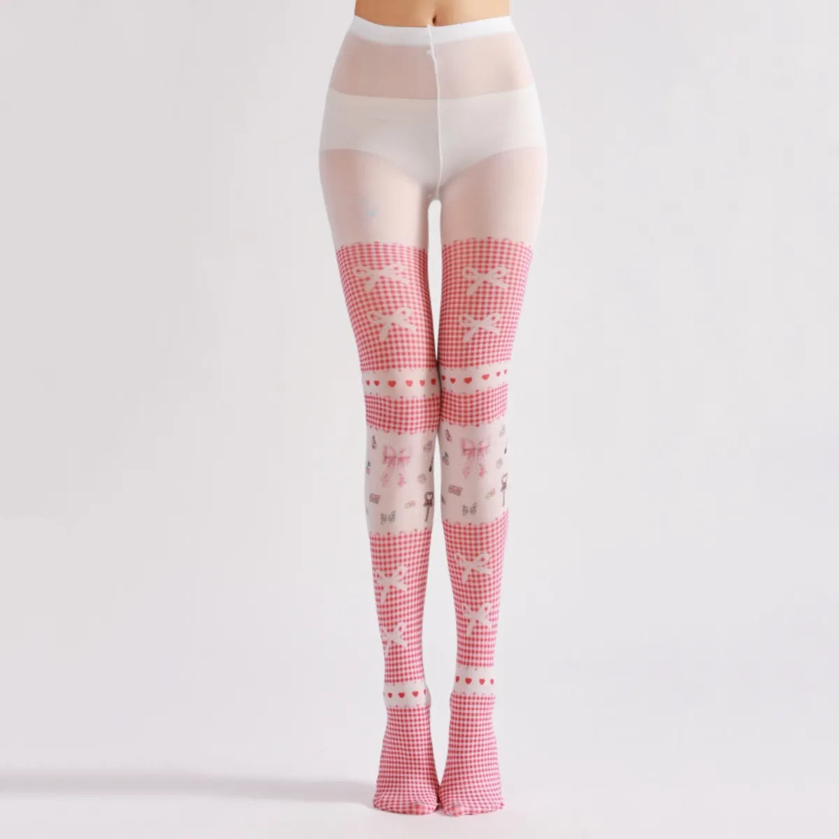 Pink Plaid Bow Anime Tights