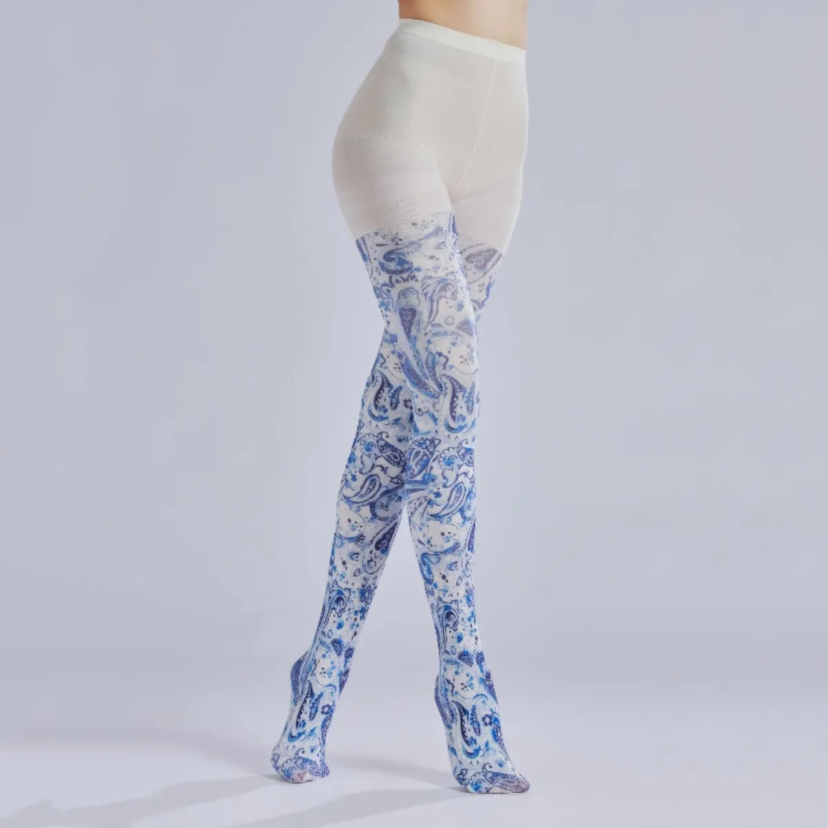 Blue Paisley Print Tights