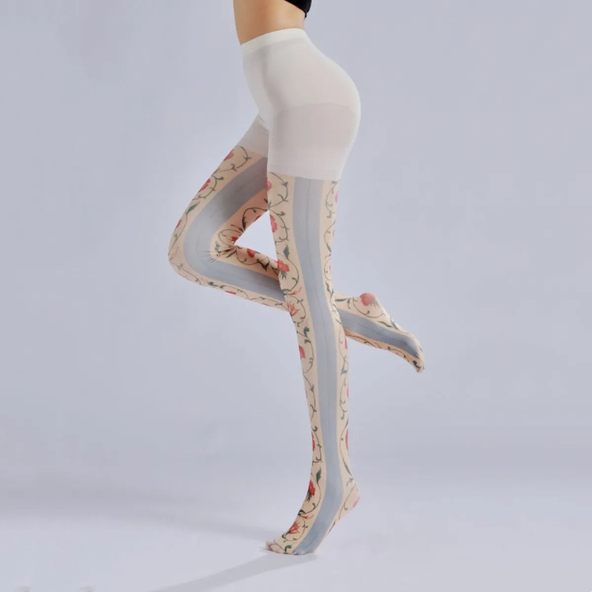 Vintage Floral Print Tights