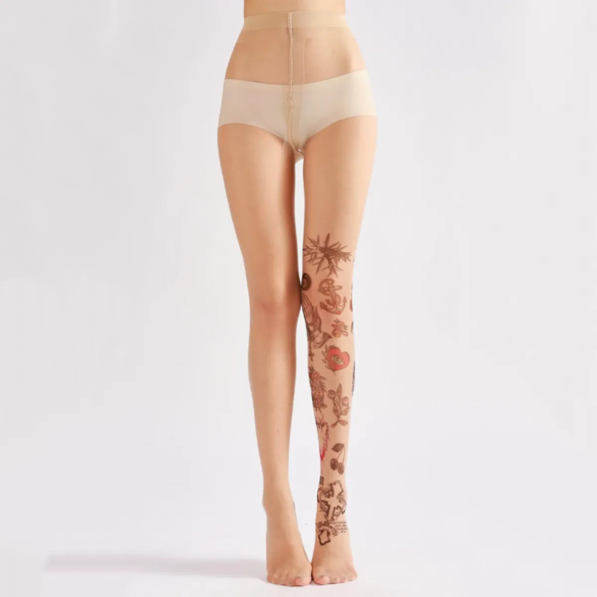 Tattoo Print Sheer Nude Tights