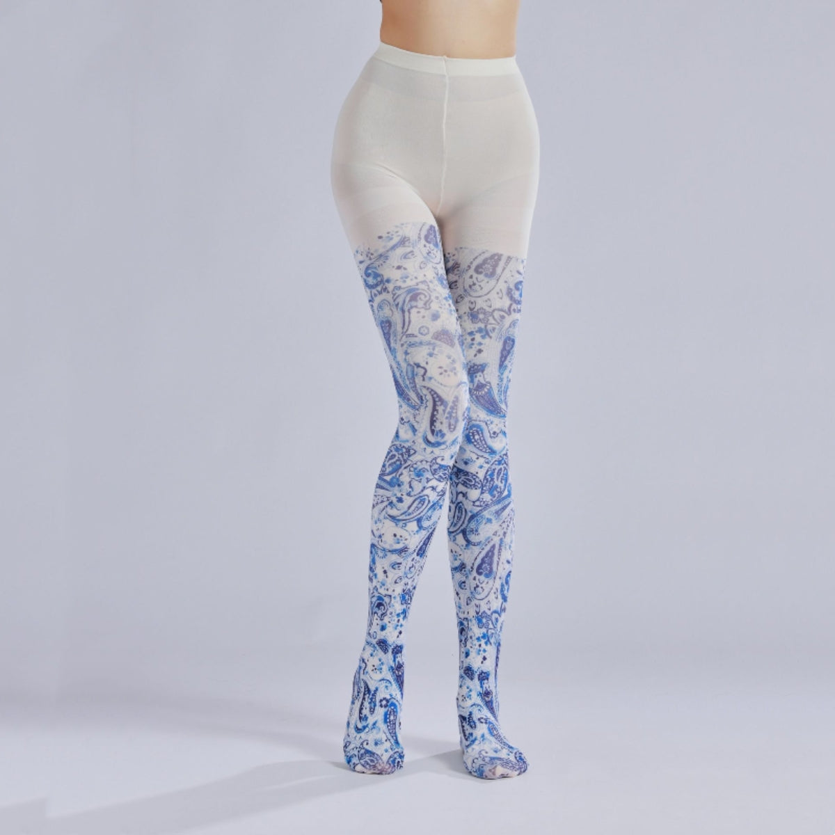 Blue Paisley Print Tights
