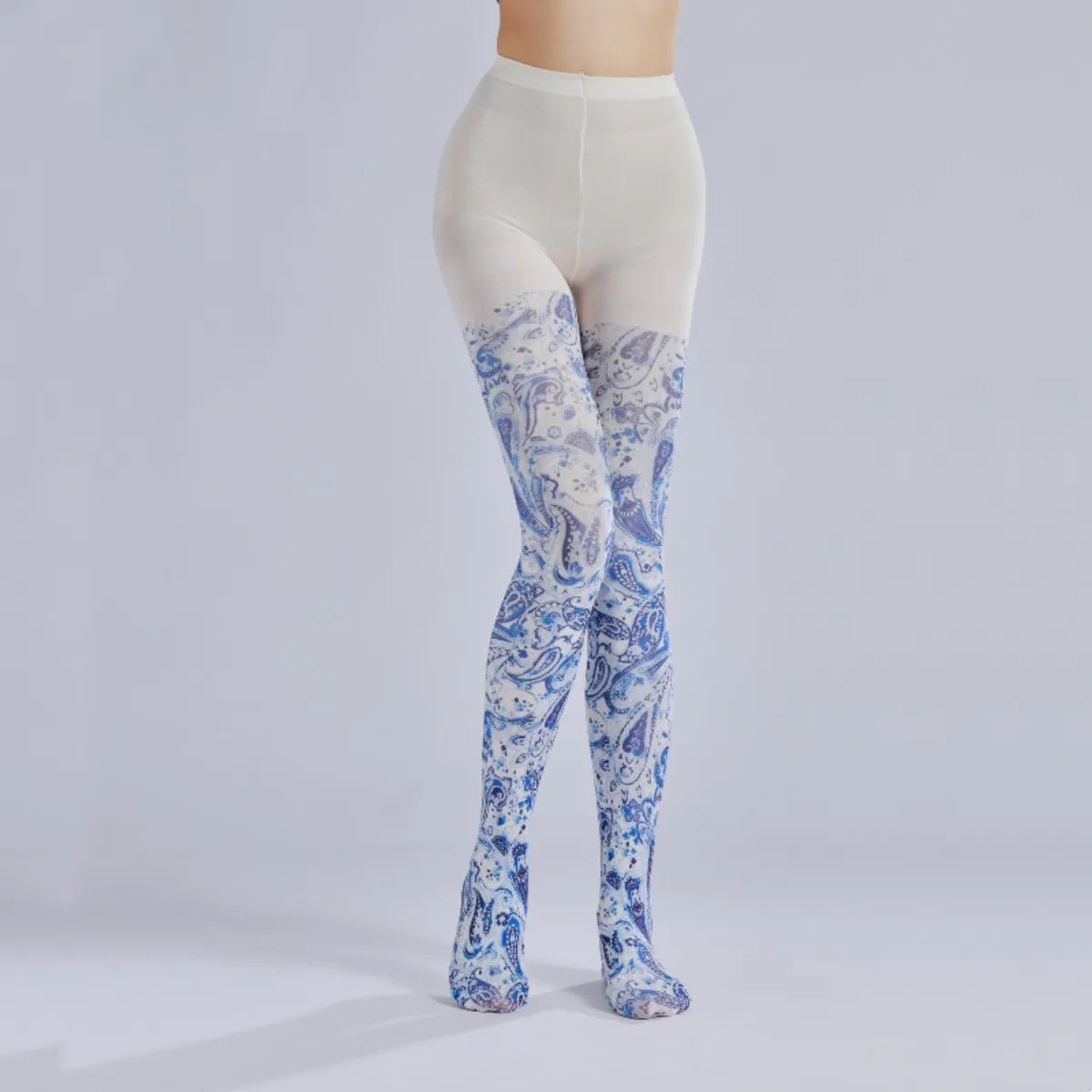 Blue Paisley Print Tights