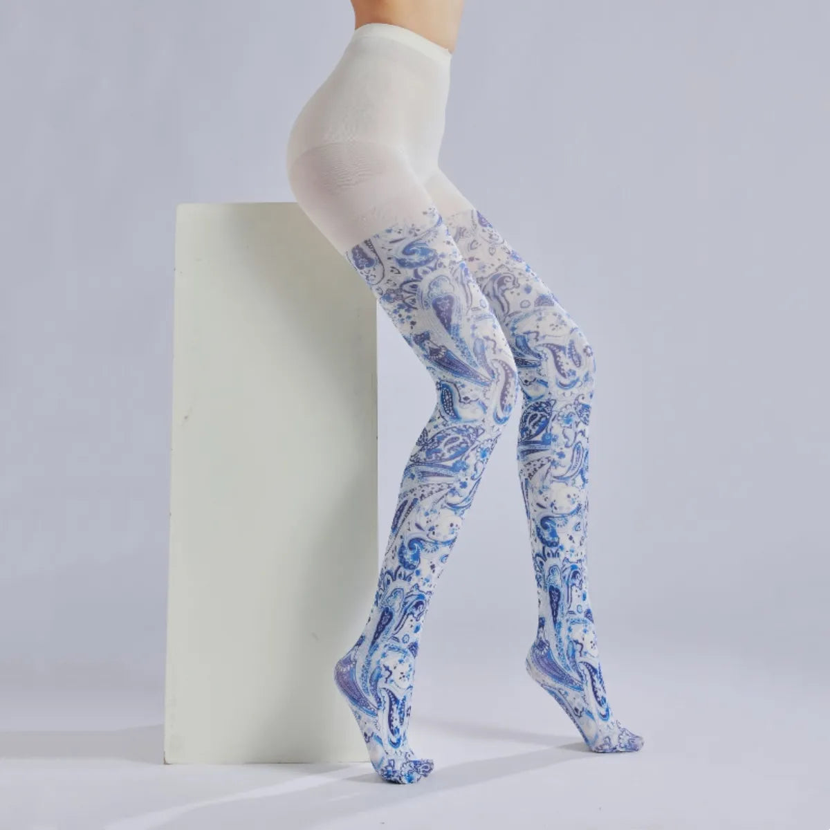 Blue Paisley Print Tights