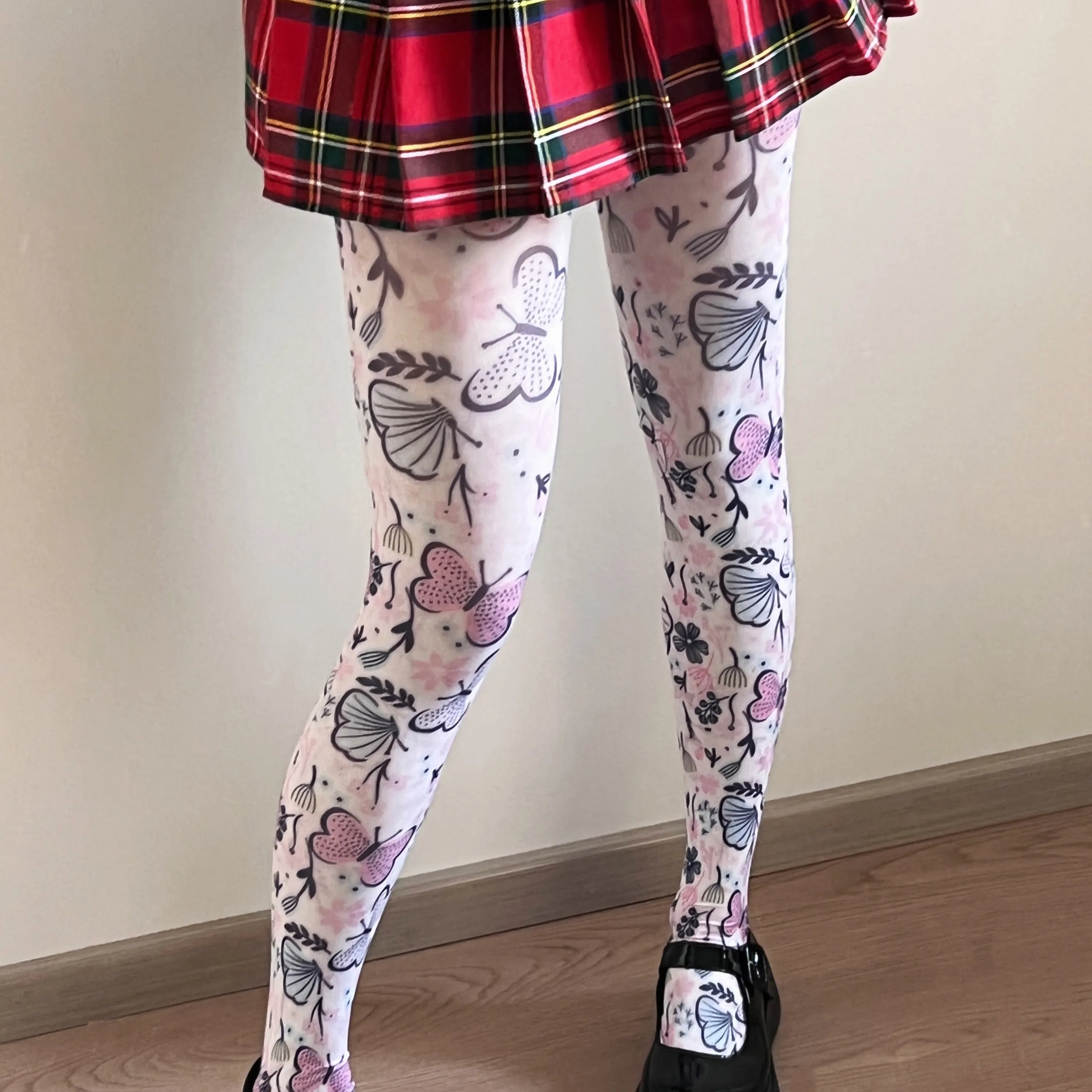 Butterfly Garden Print White Tights