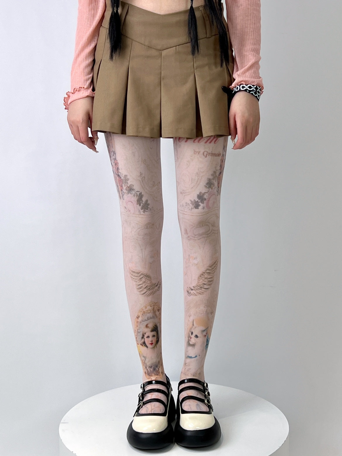 Cat & Girl Print Cartoon Tights