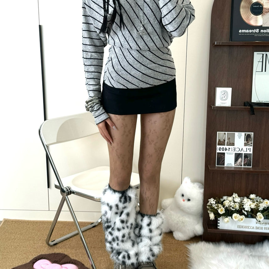 Fuzzy White Leopard Leg Warmers