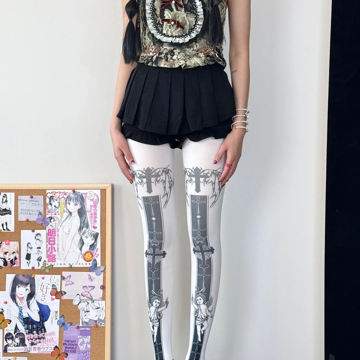 Velvet Angel Cross Print Tights