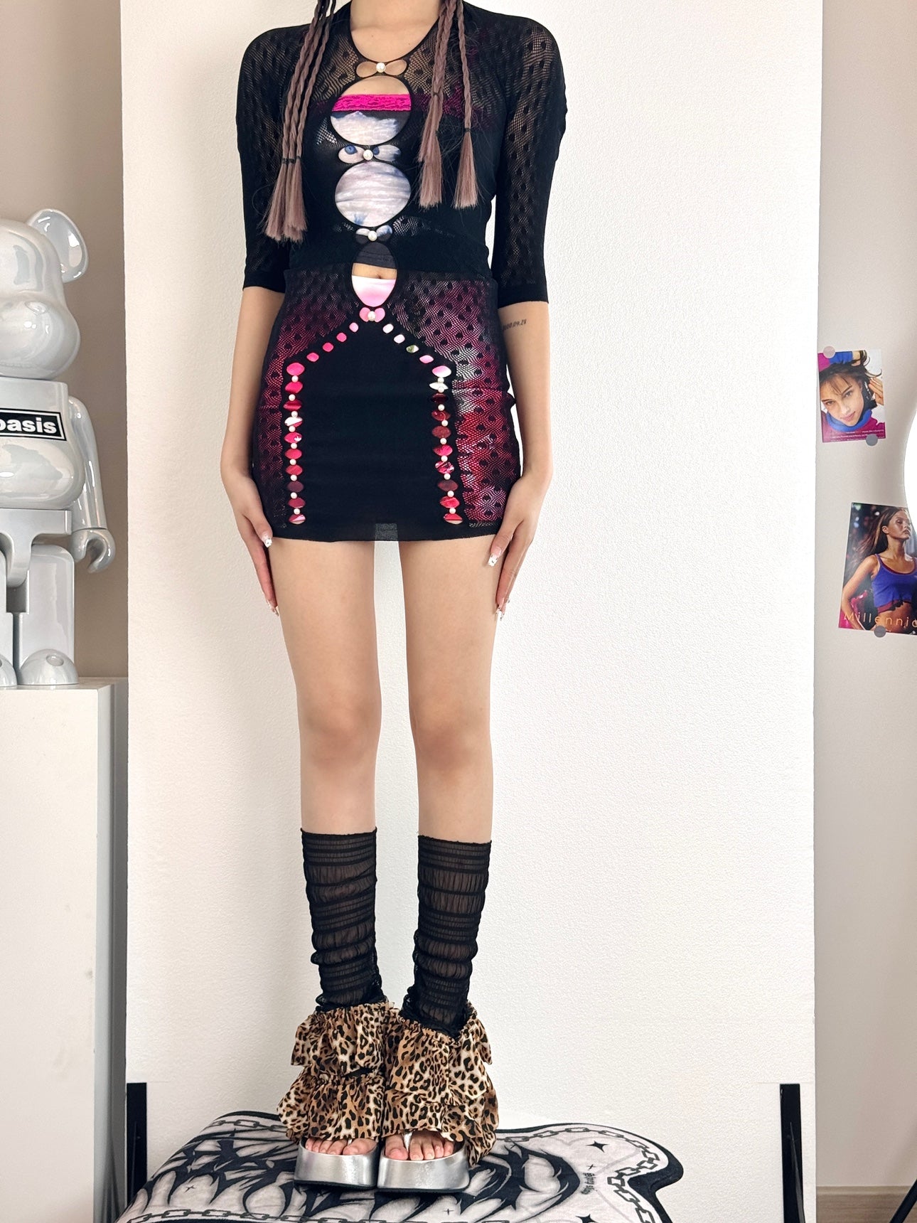 Y2K Leopard Layered Mesh Leg Warmers