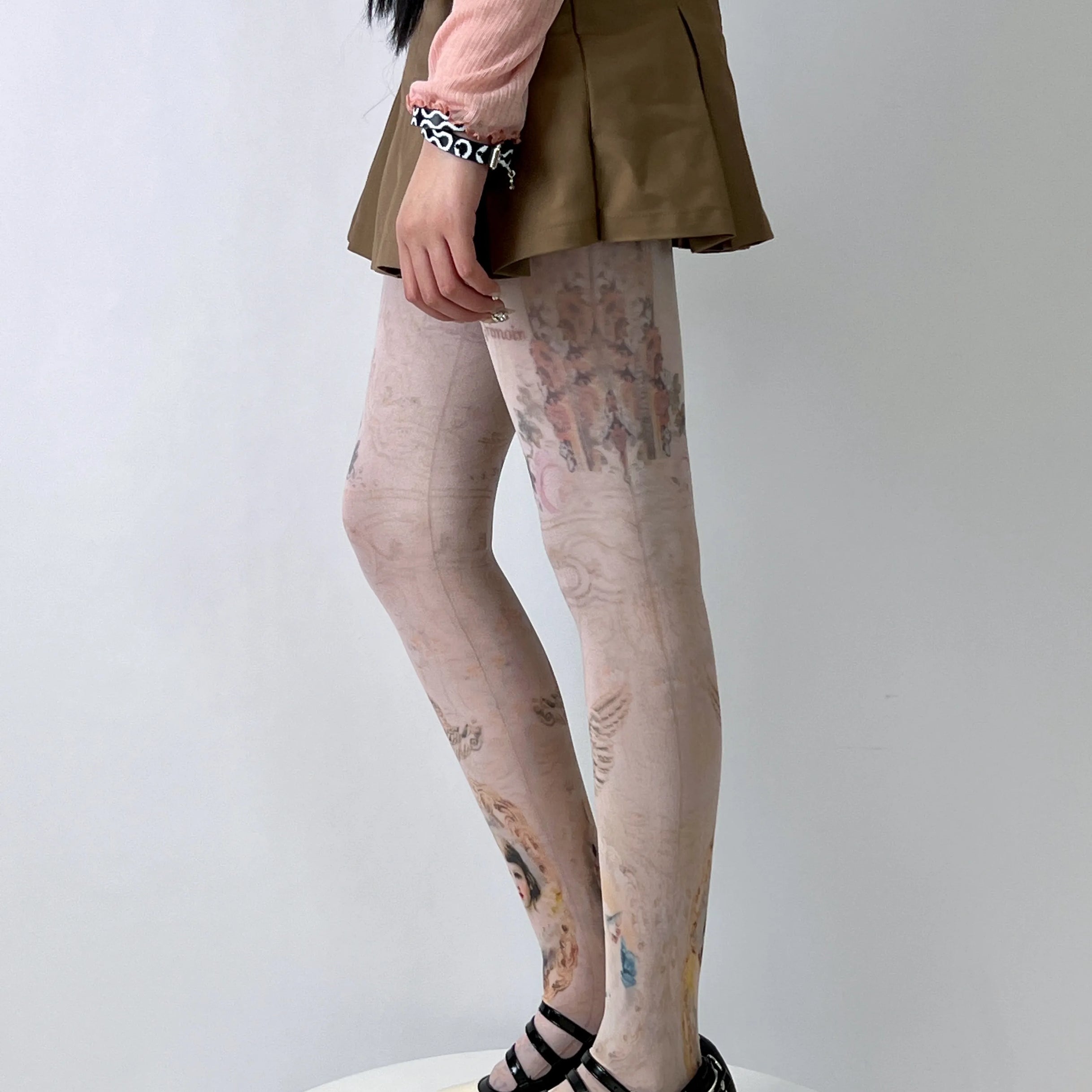 Cat & Girl Print Cartoon Tights