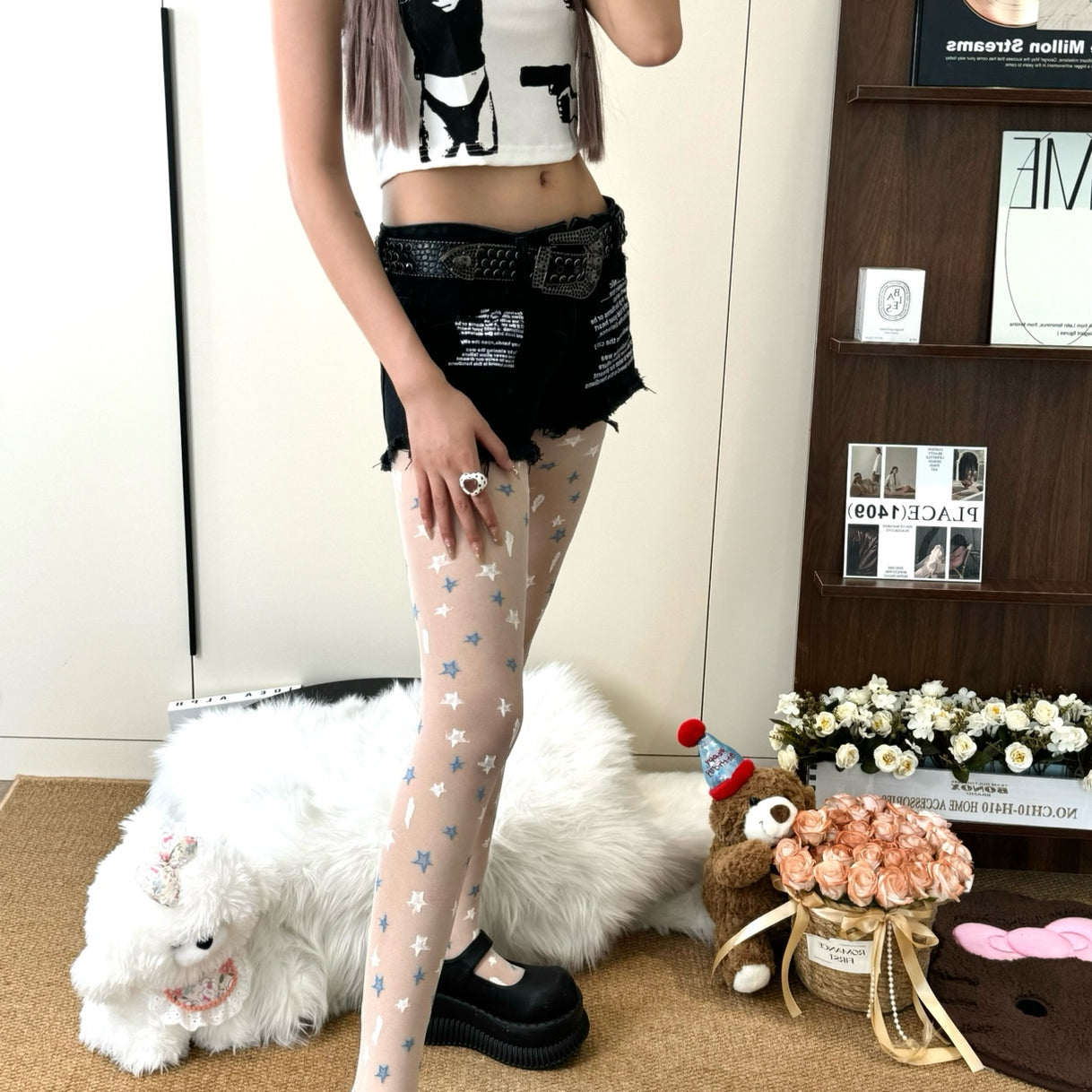 Star Embroidered Sheer Tights