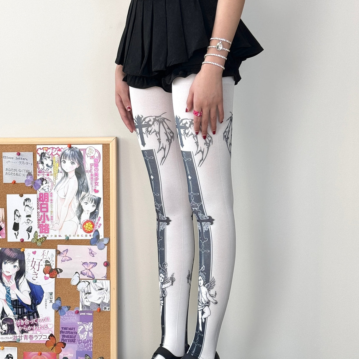 Velvet Angel Cross Print Tights