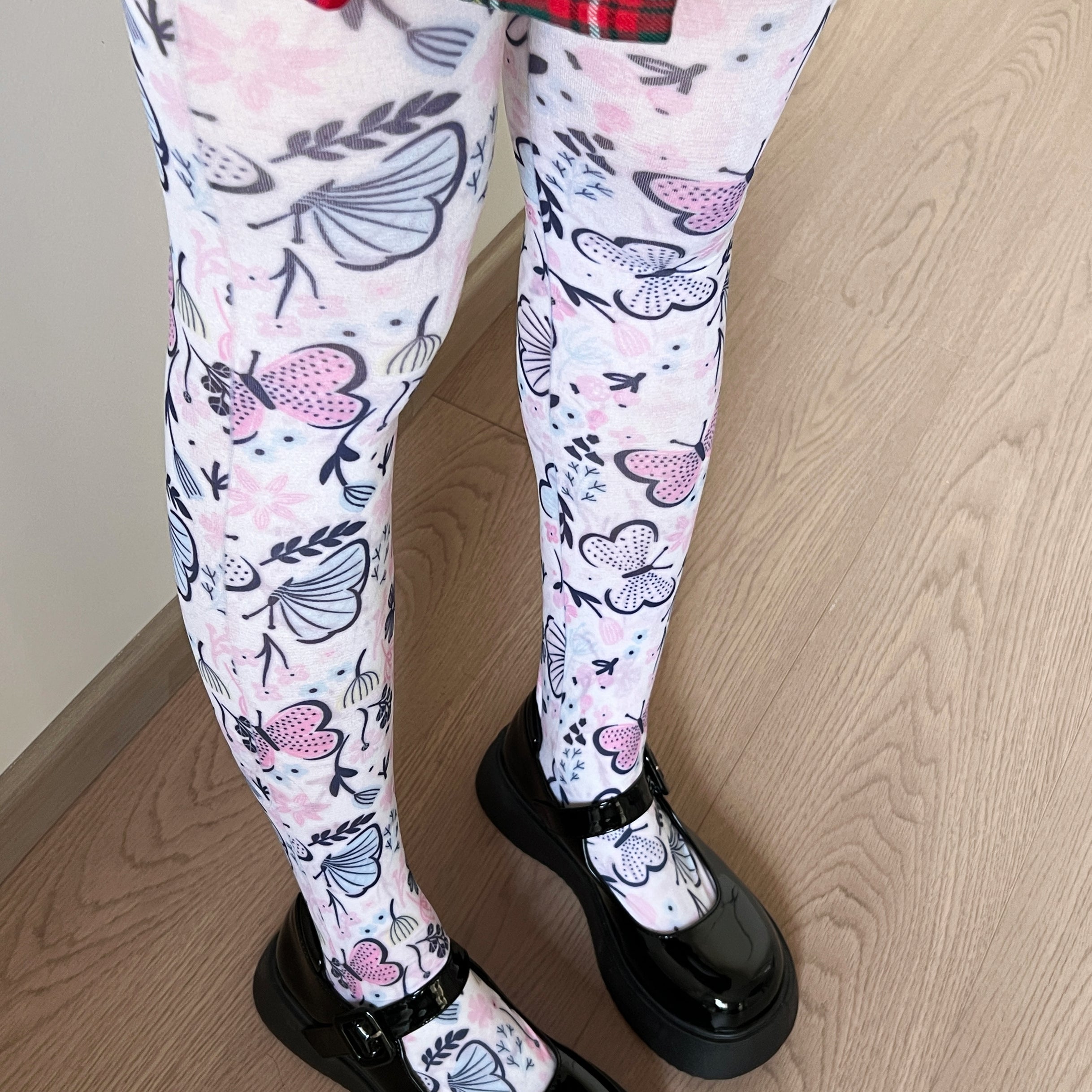Butterfly Garden Print White Tights