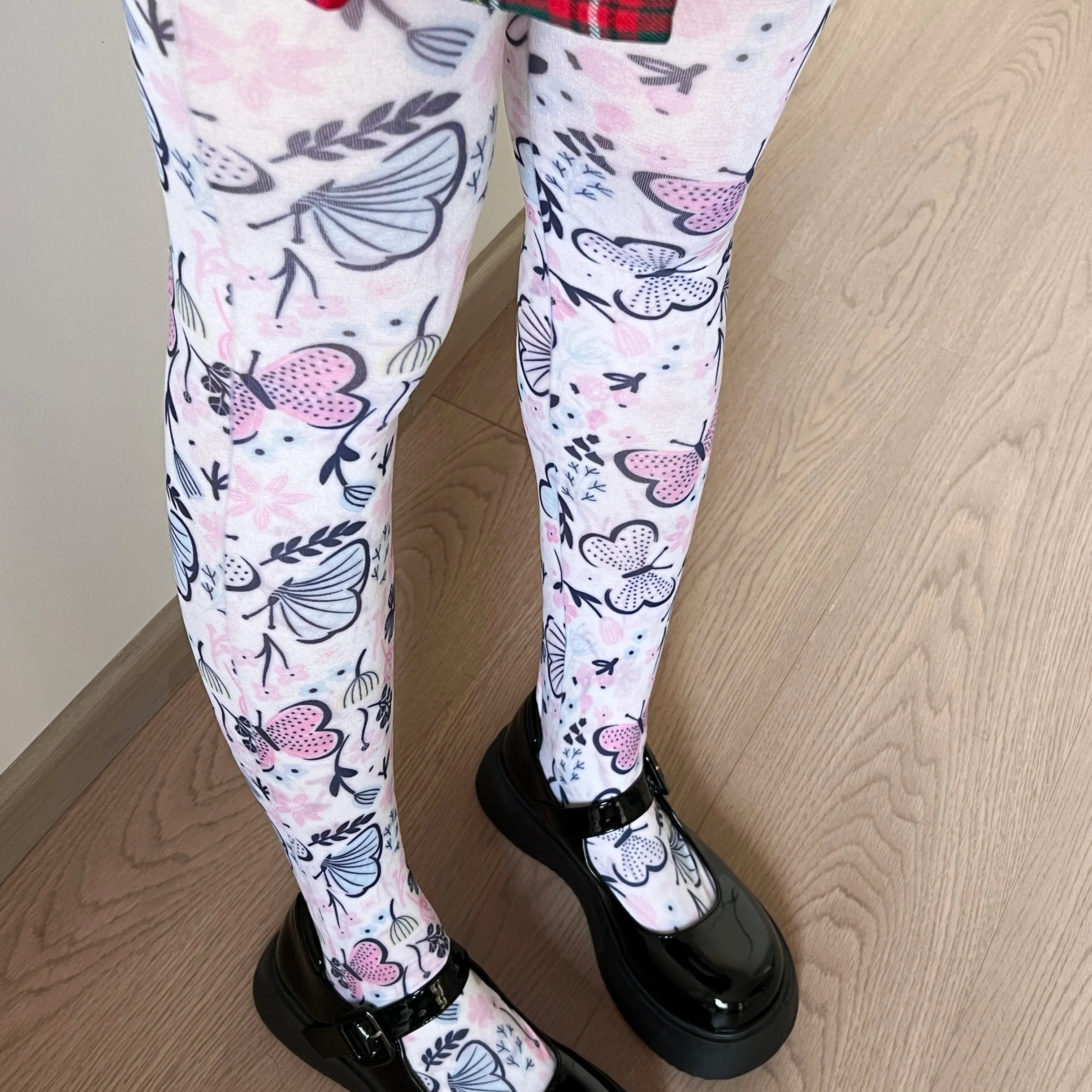 Butterfly Garden Print White Tights