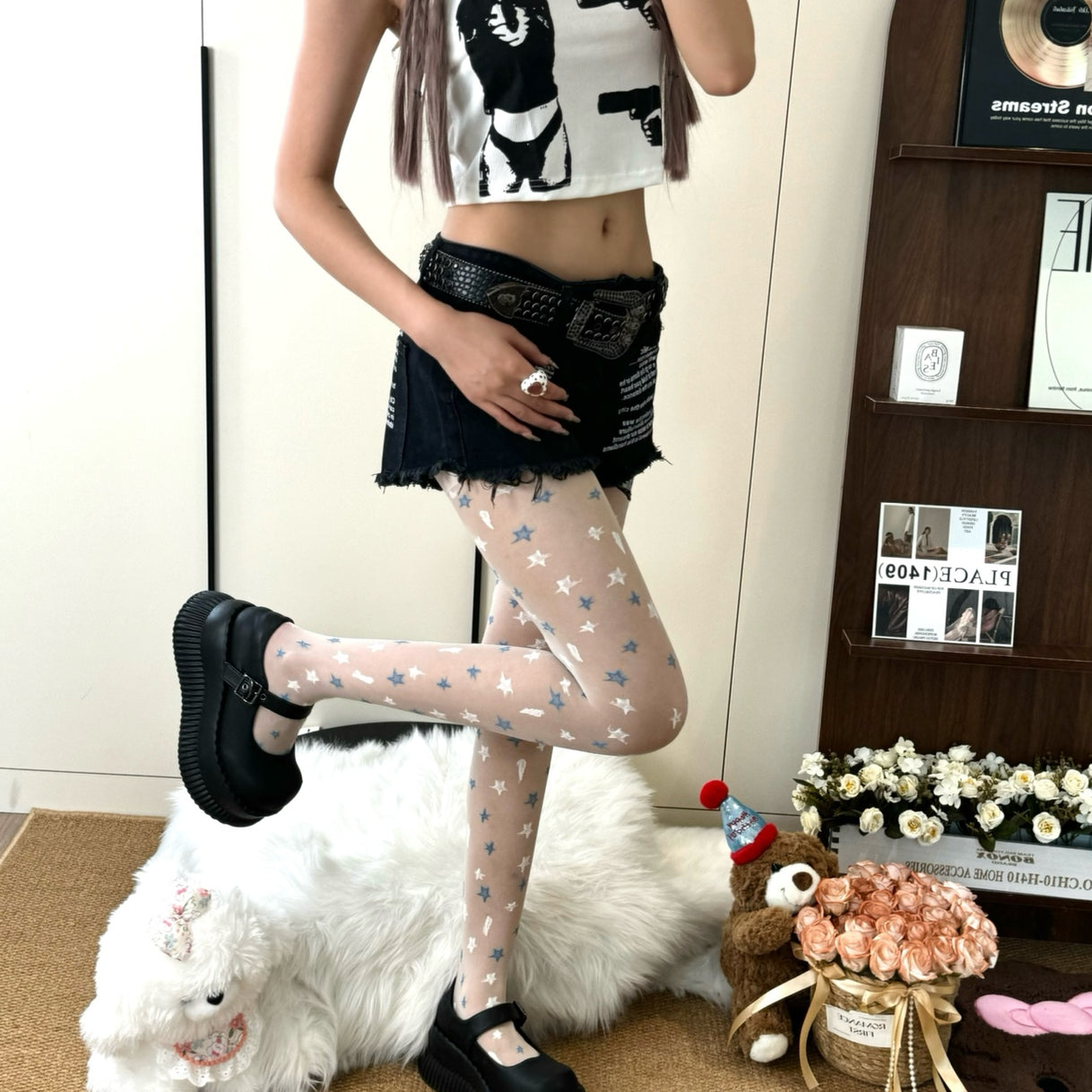 Star Embroidered Sheer Tights