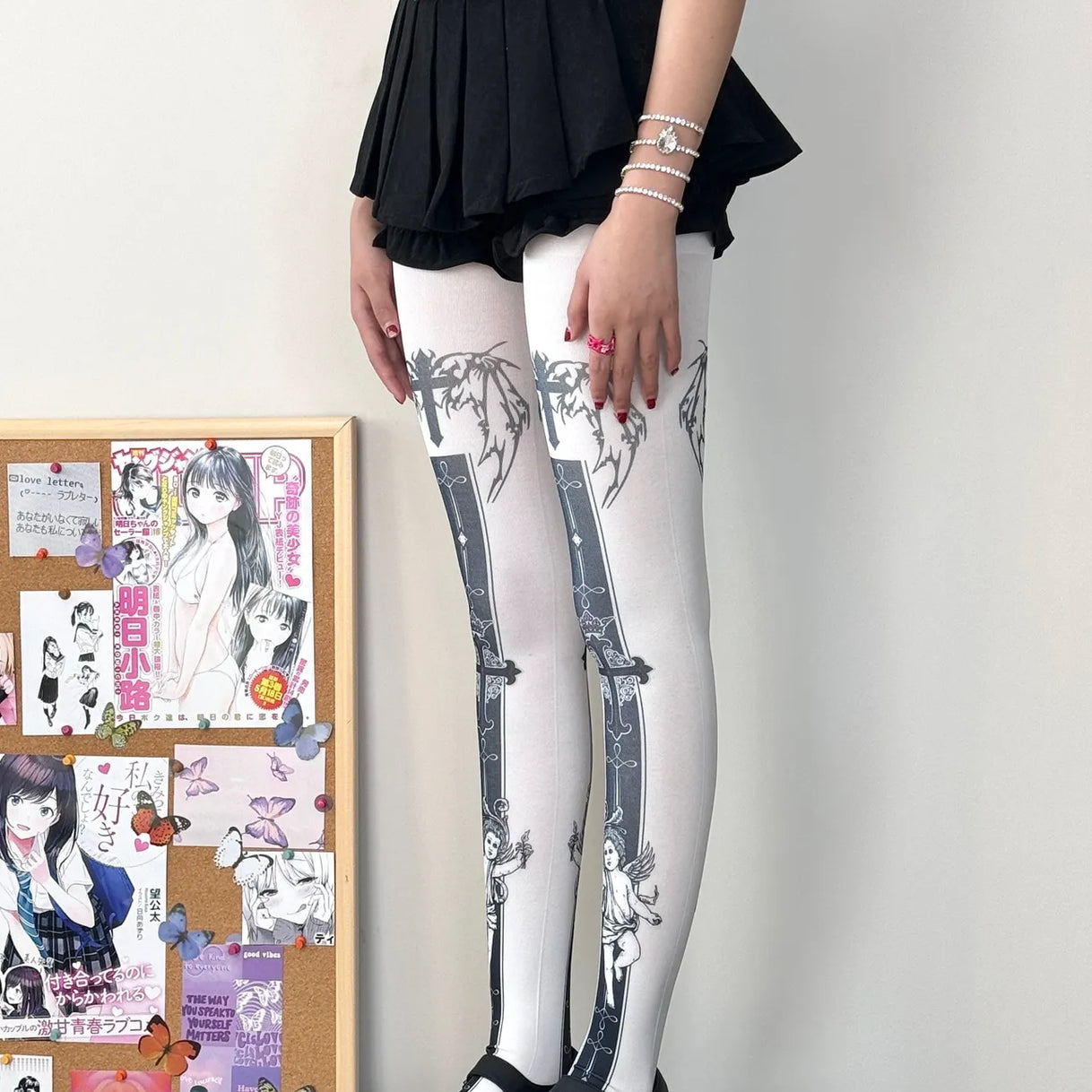 Velvet Angel Cross Print Tights