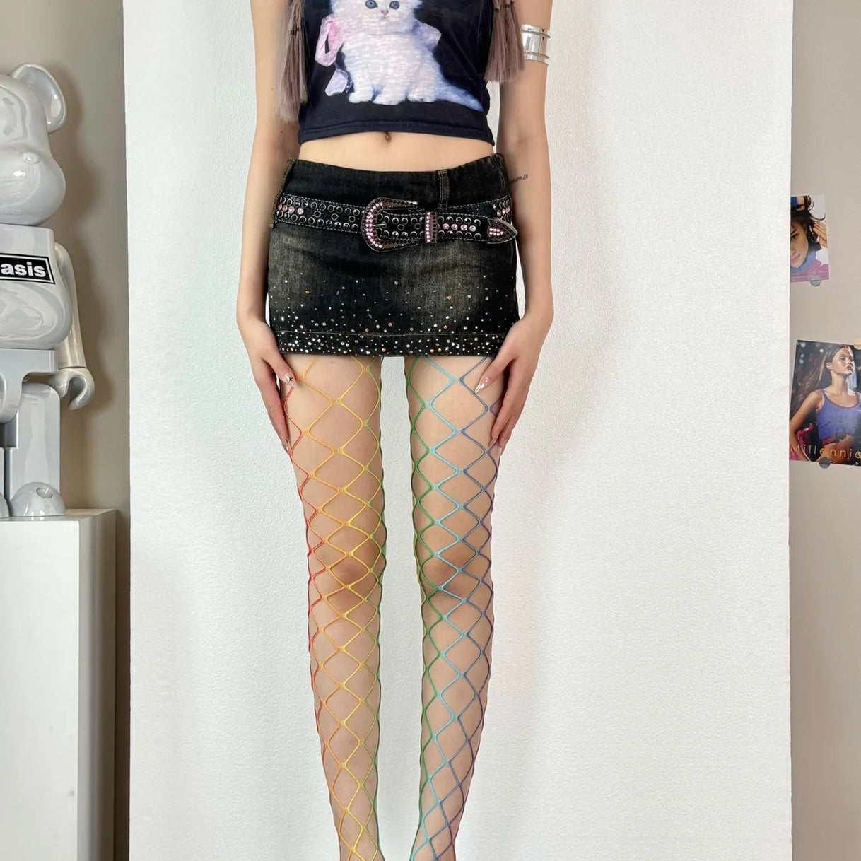 Rainbow Mesh Cutout Tights