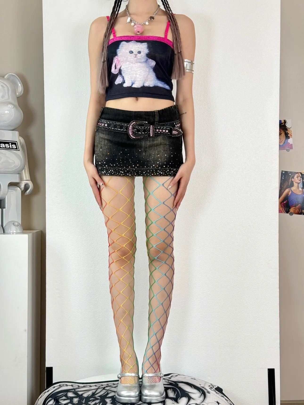 Rainbow Mesh Cutout Tights