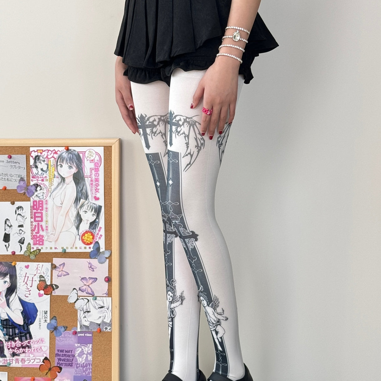 Velvet Angel Cross Print Tights