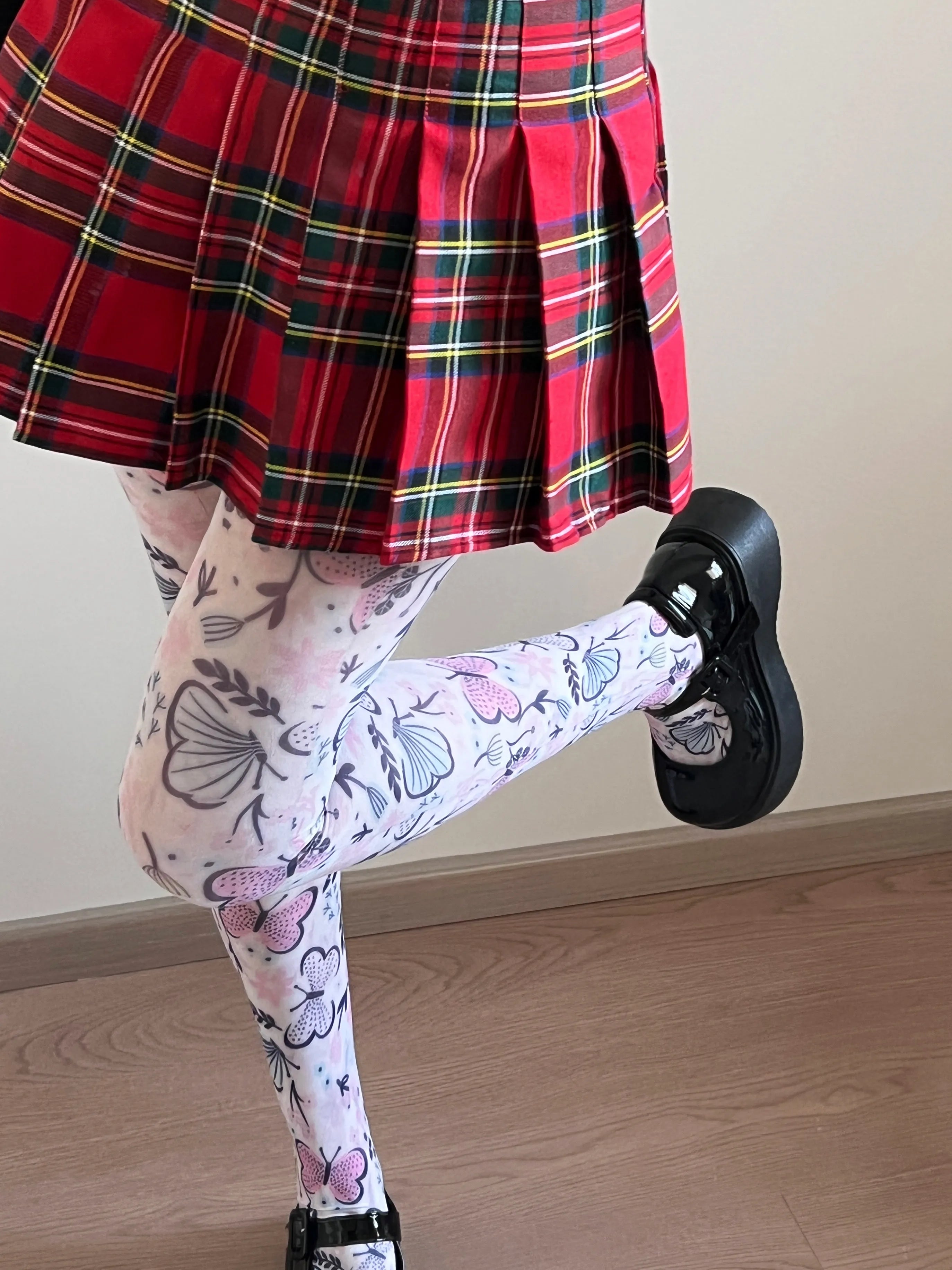 Butterfly Garden Print White Tights