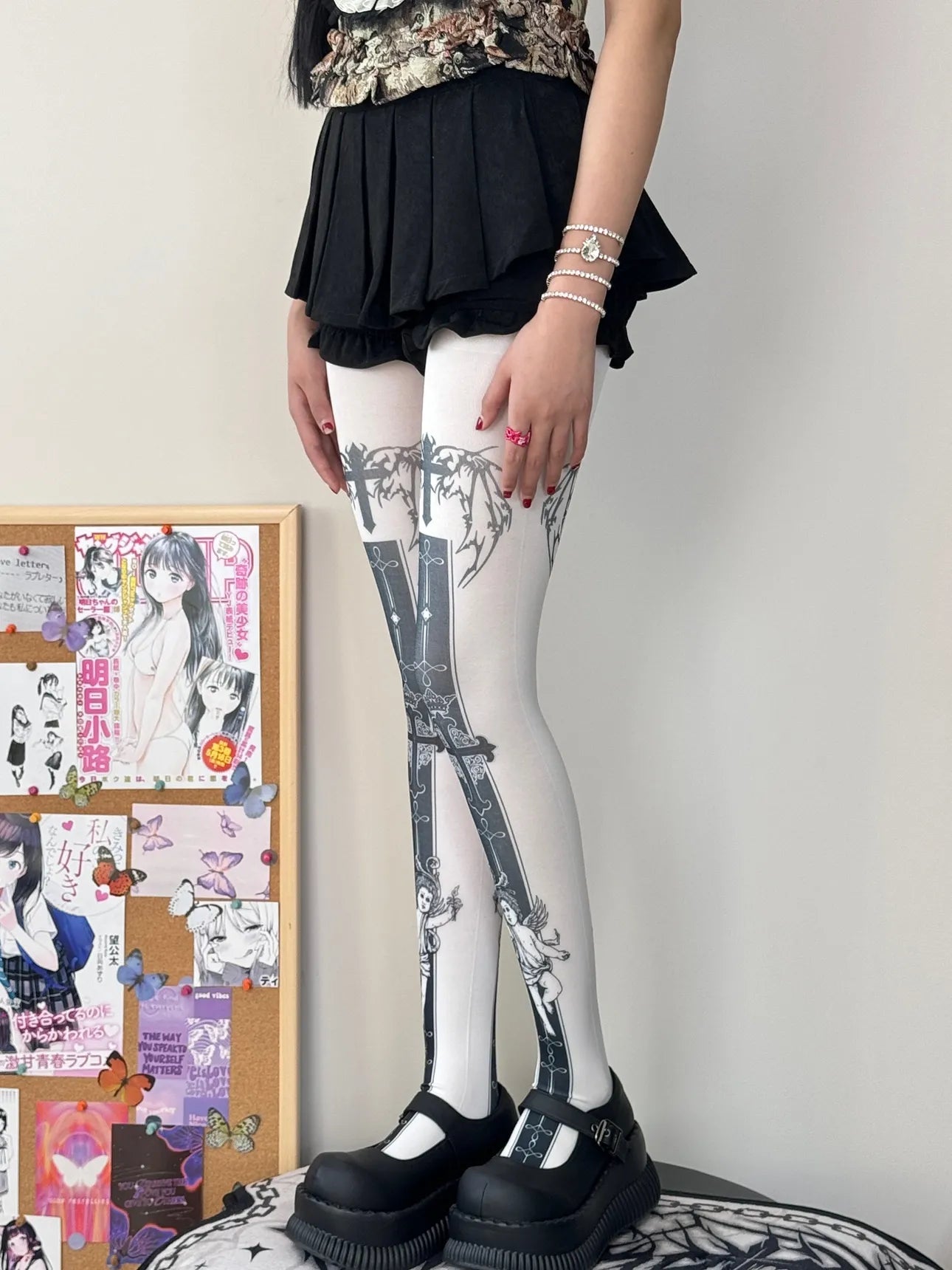 Velvet Angel Cross Print Tights