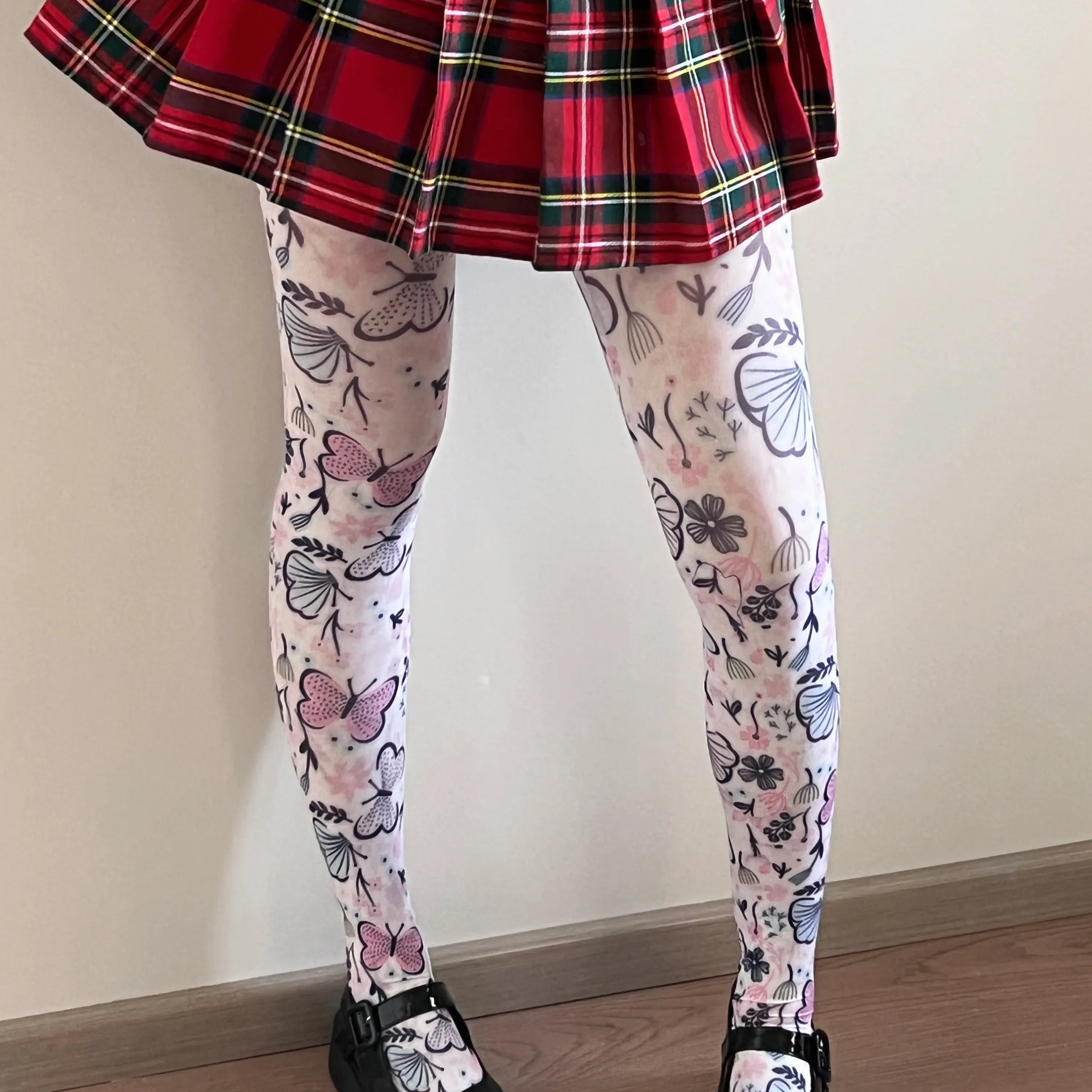 Butterfly Garden Print White Tights
