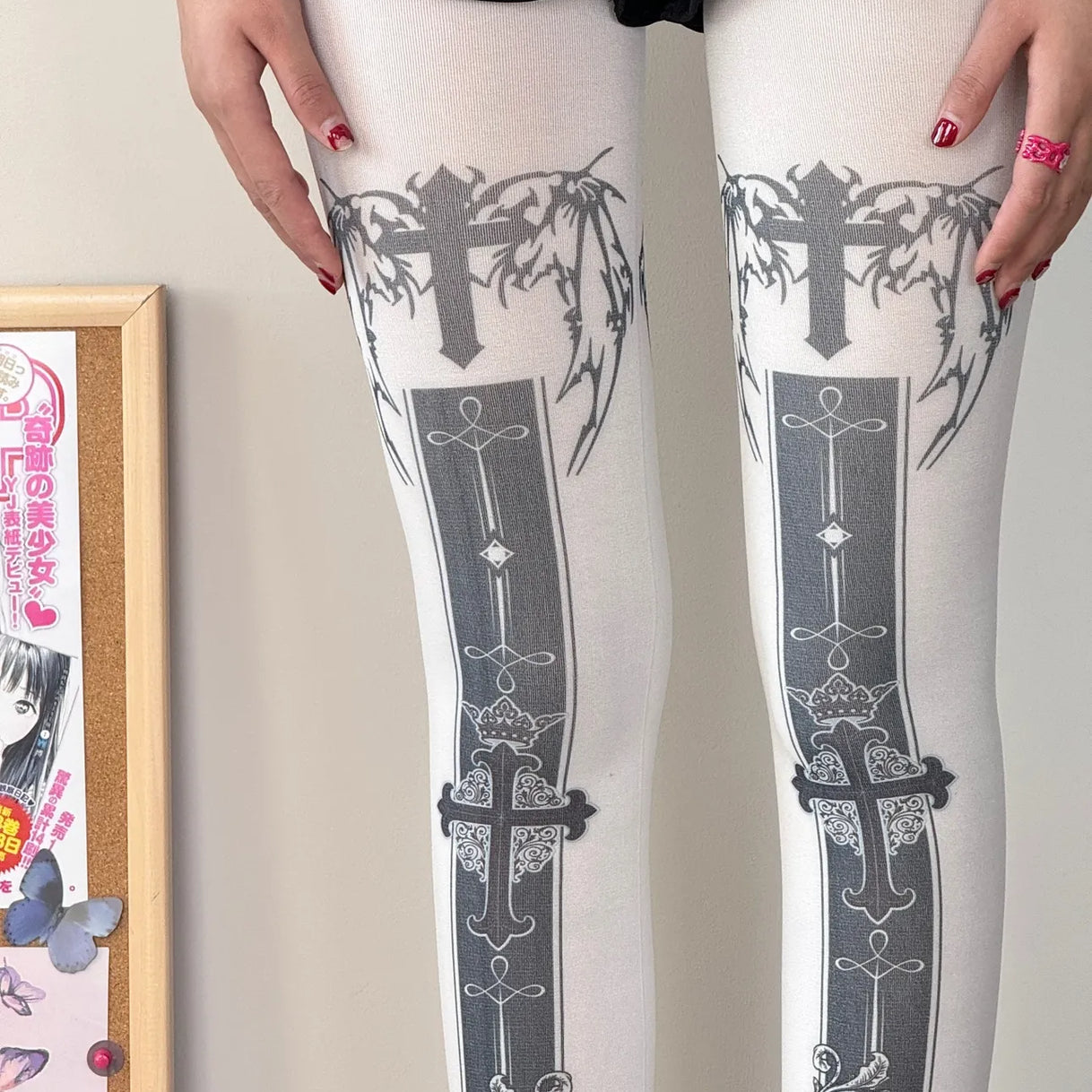 Velvet Angel Cross Print Tights