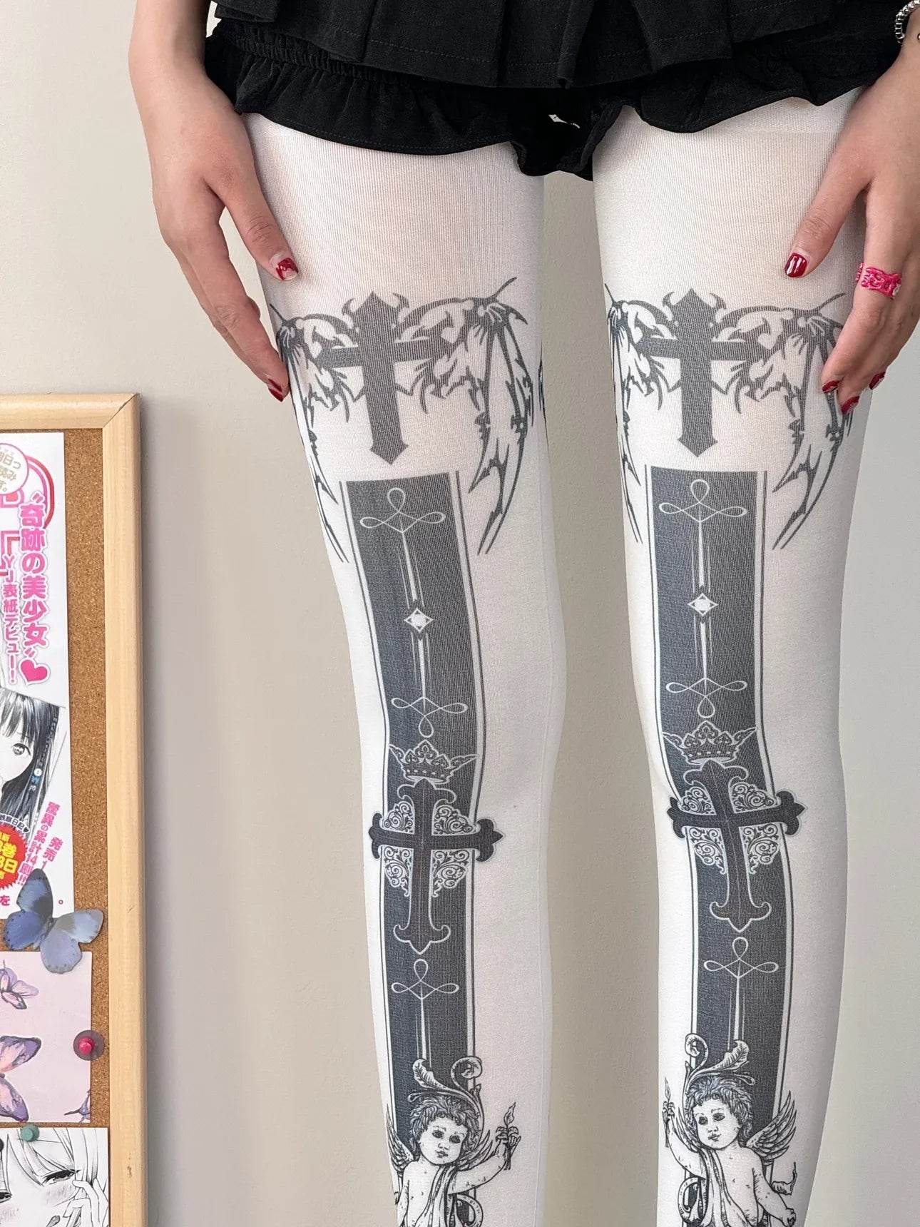 Velvet Angel Cross Print Tights