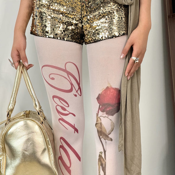 Red Rose Print Tights