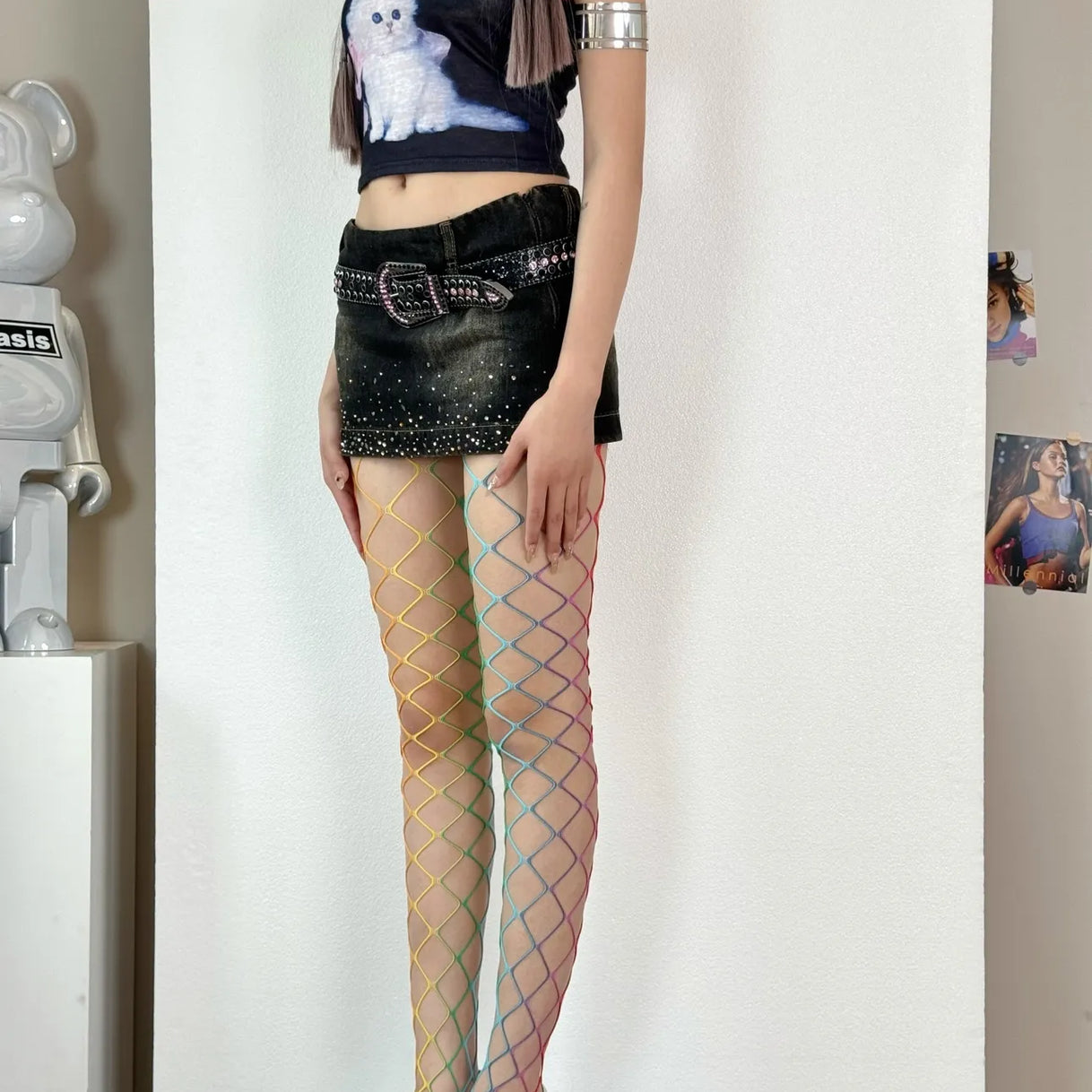 Rainbow Mesh Cutout Tights