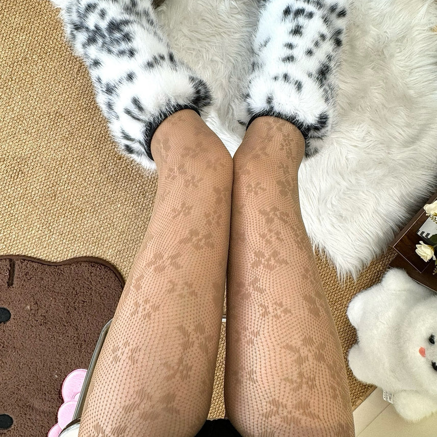 Fuzzy White Leopard Leg Warmers