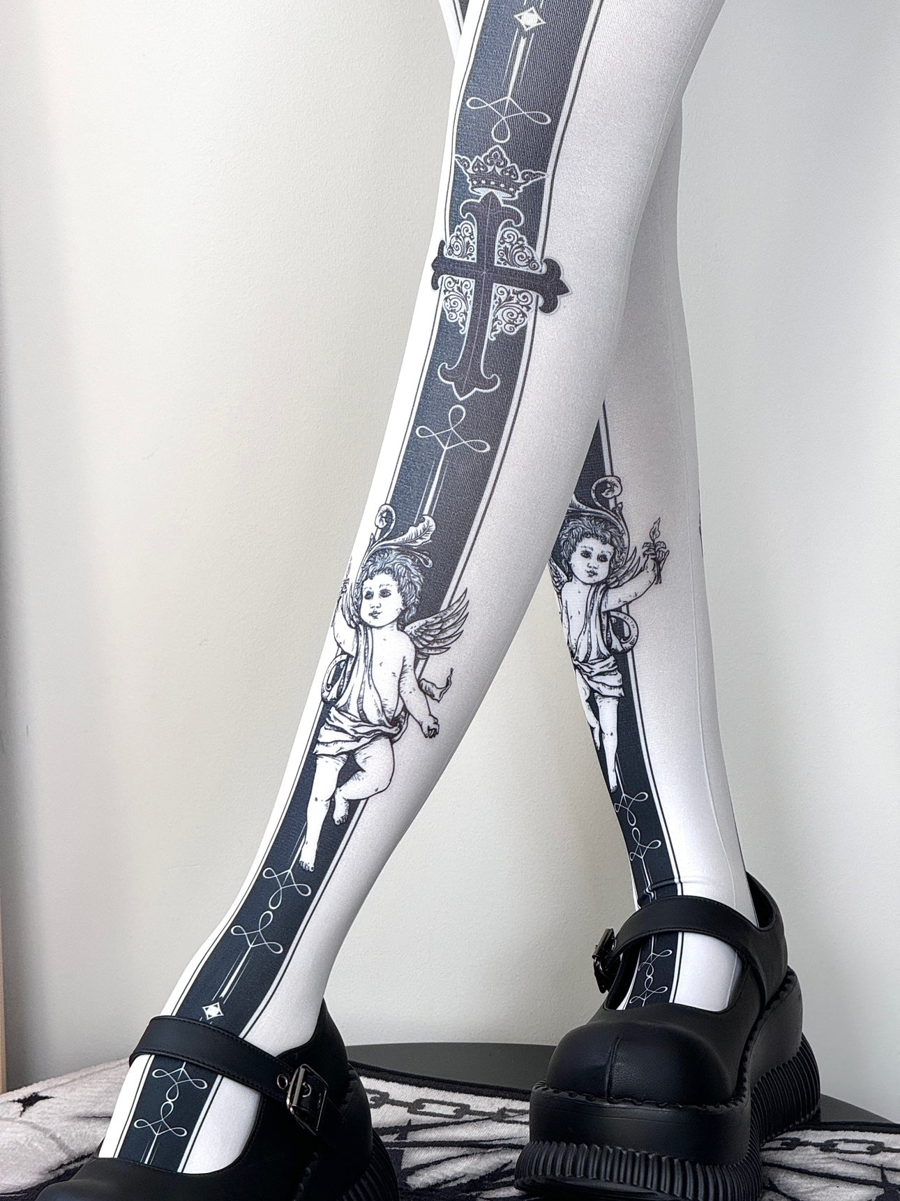 Velvet Angel Cross Print Tights