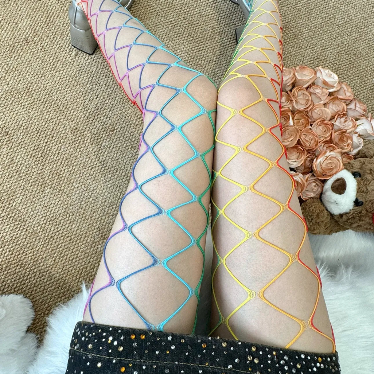 Rainbow Mesh Cutout Tights